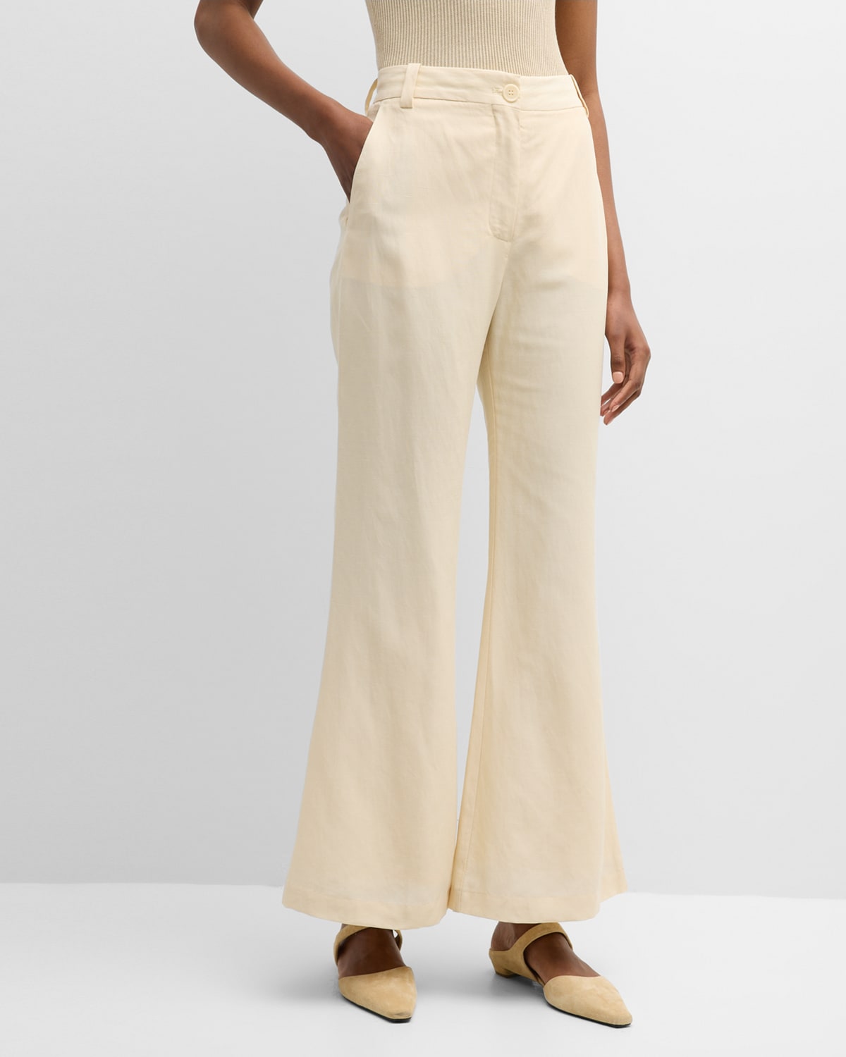 Shop By Malene Birger Carass Flared Linen-blend Pants In Pearl