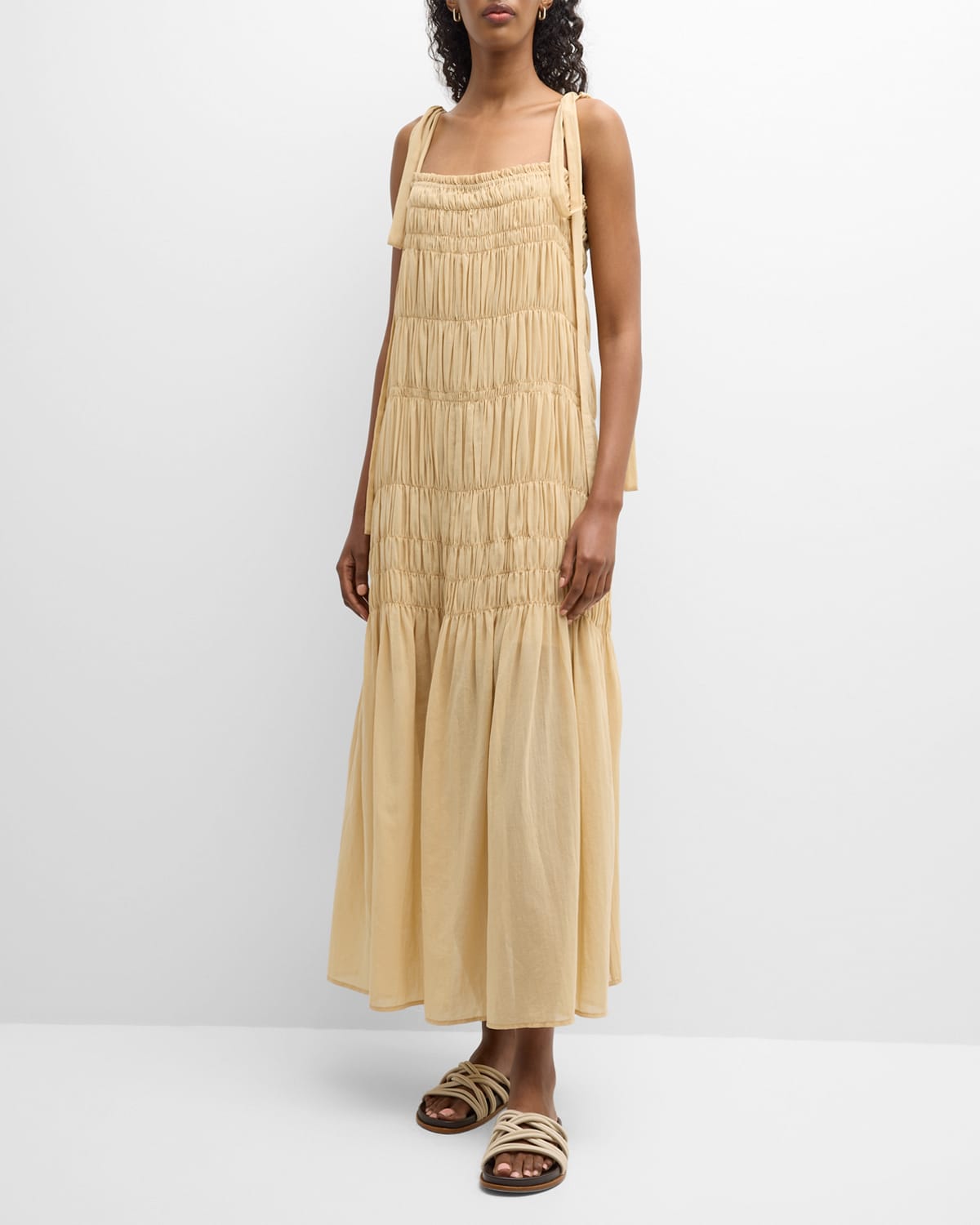 By Malene Birger Vyra Smocked Cotton-voile Maxi Dress In Yellow