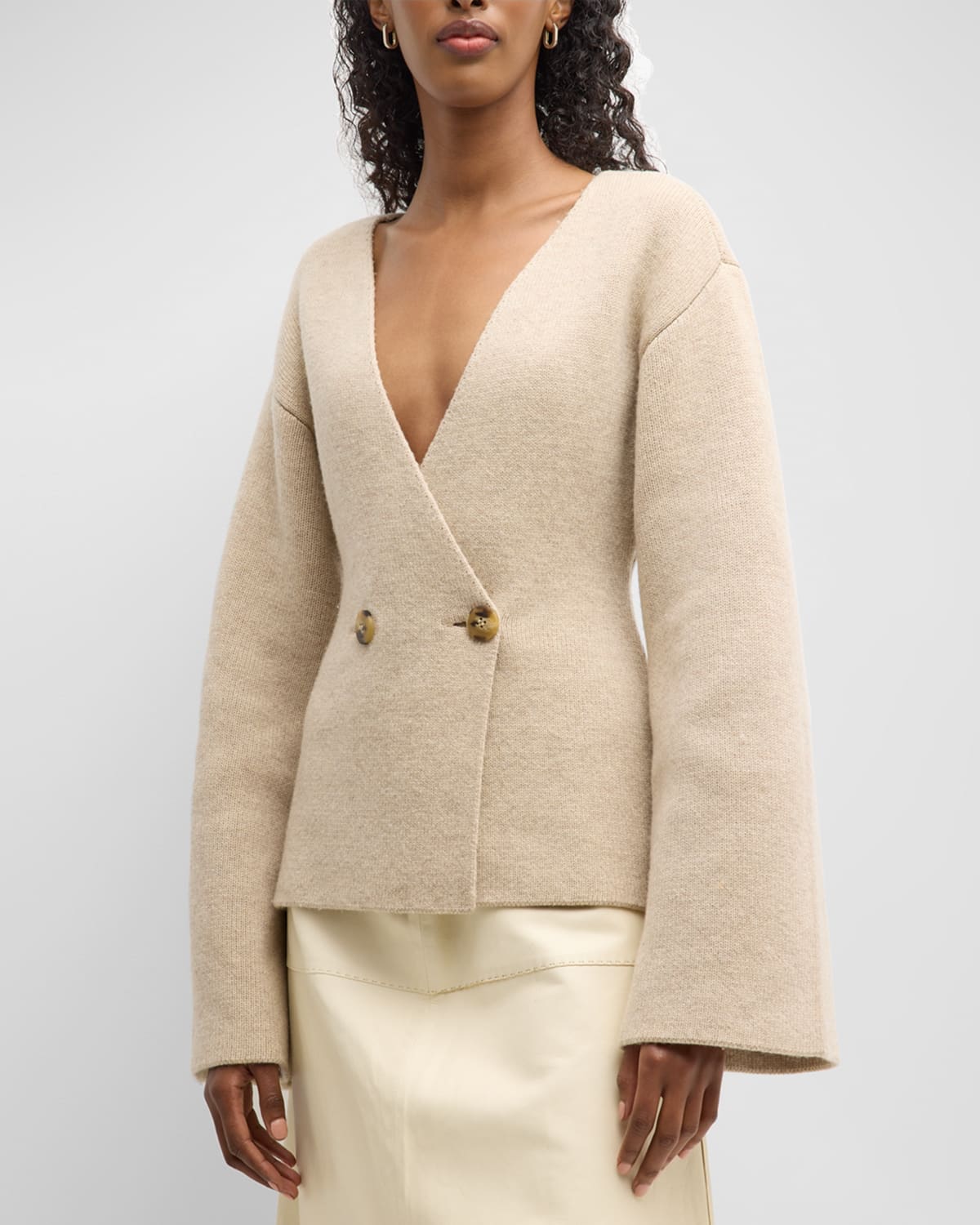 Shop By Malene Birger Tinley Double-breasted Wool Cardigan In Twill Beige