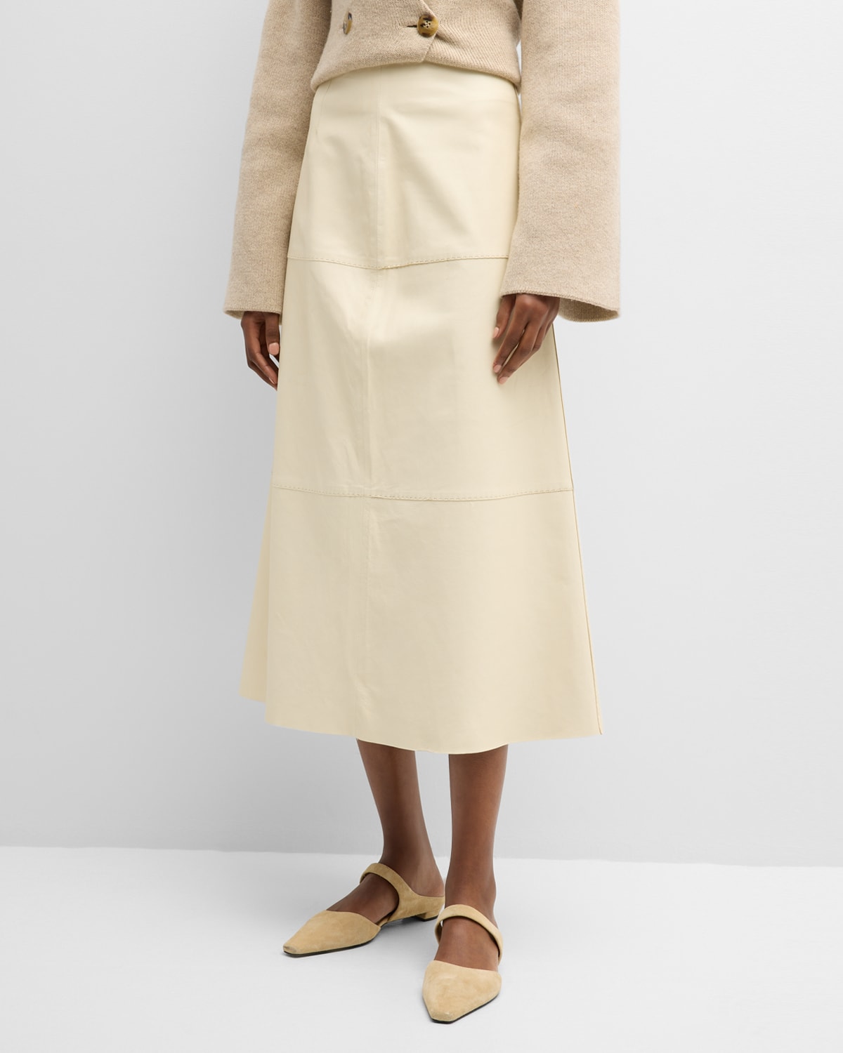 By Malene Birger Oritz Leather Midi Skirt In Pearl
