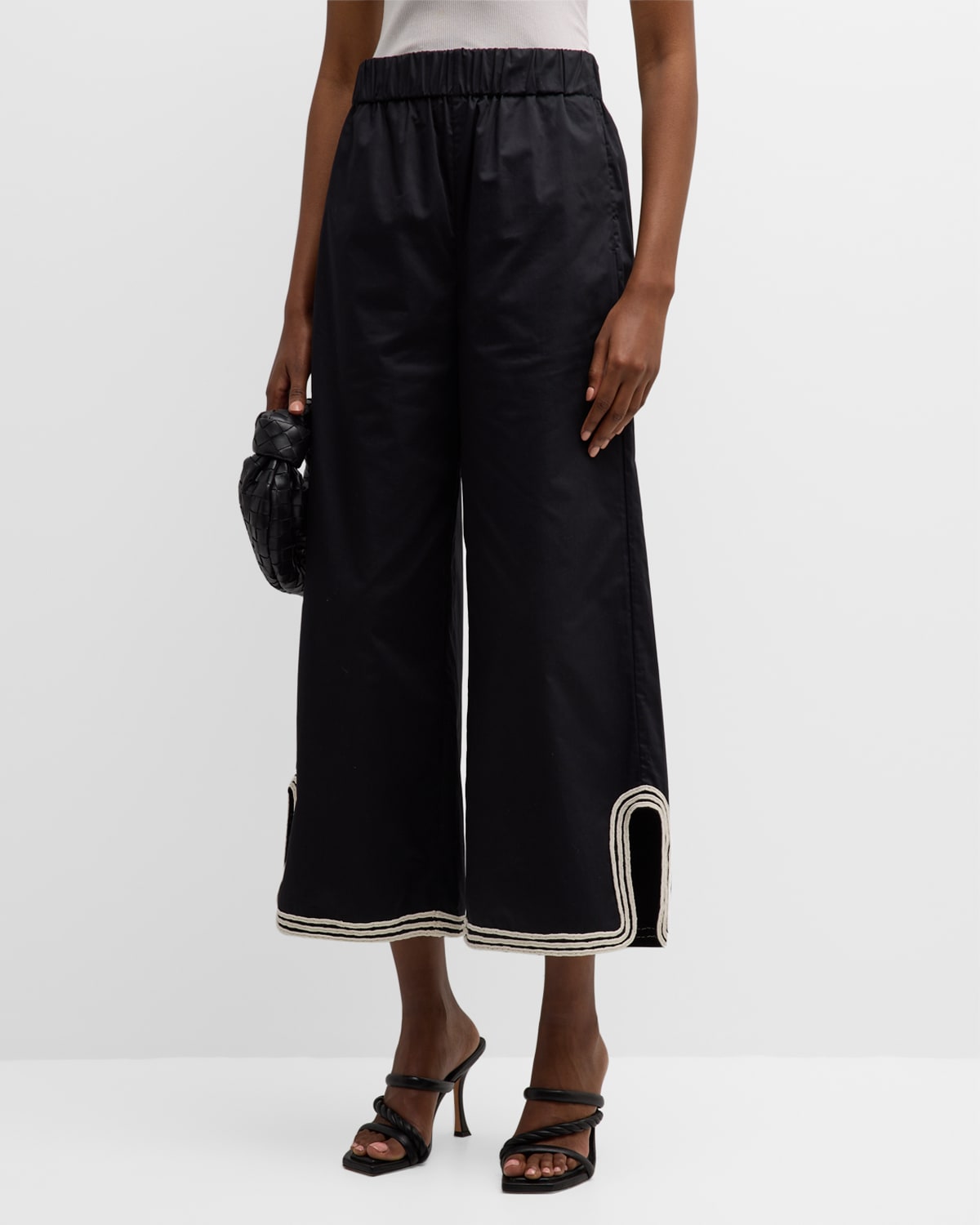 Shop By Malene Birger Milone Contrast-trim Wide-leg Pants In Black