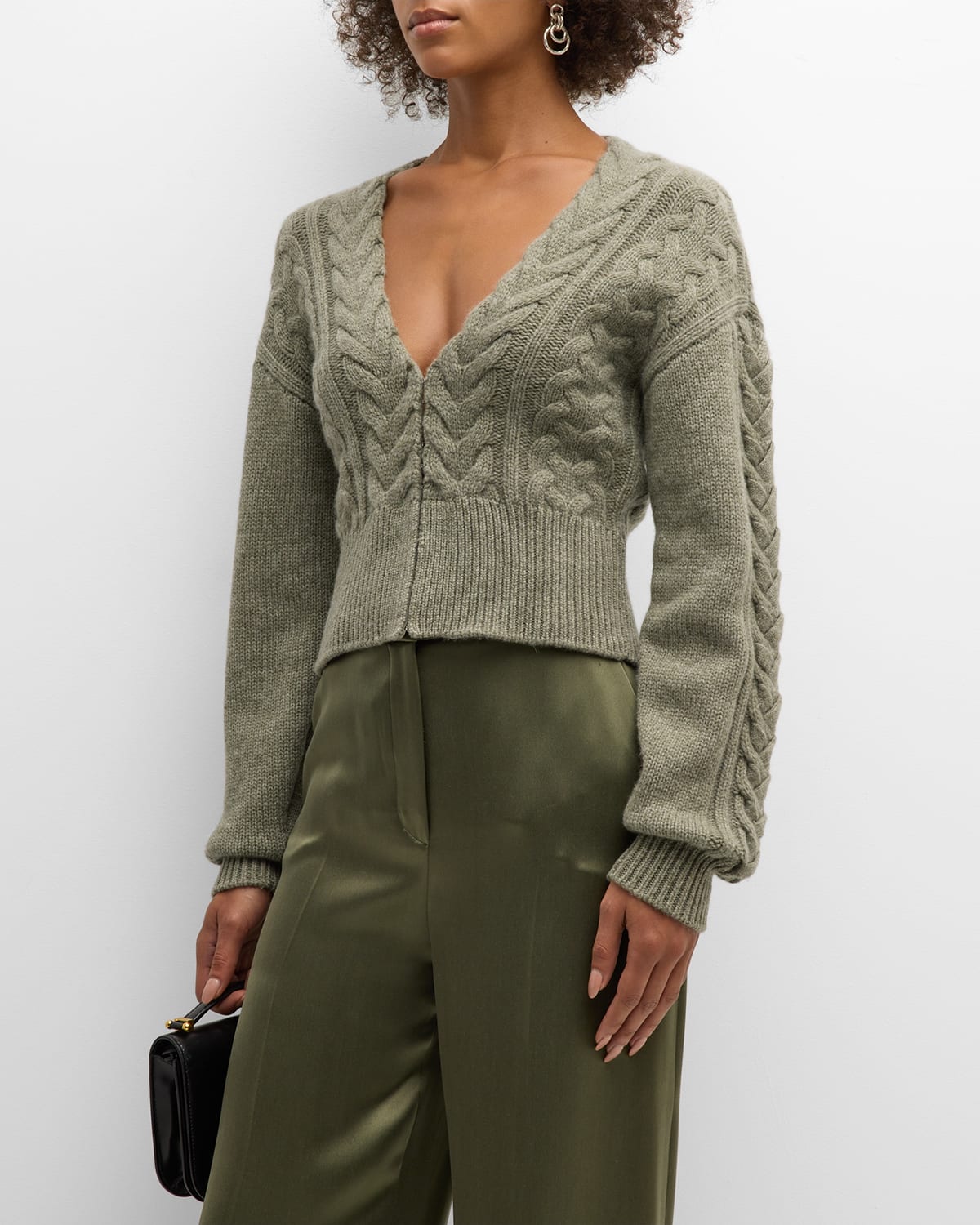 Naadam Cropped Cable-knit Wool-cashmere Cardigan In Faded Army Green