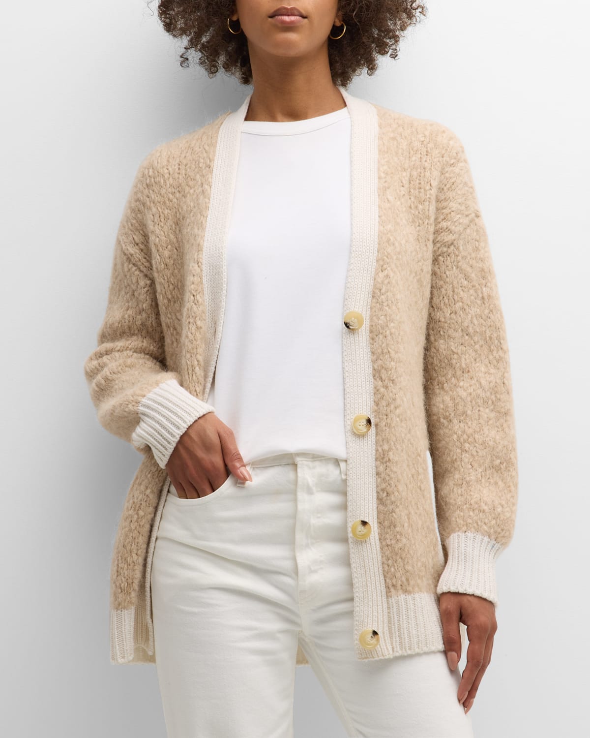 Shop Naadam Oversized Button-down Boucle Cardigan In Camel
