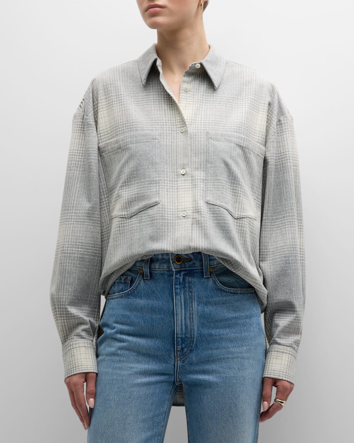 Iro Joye Embellished Plaid Button-front Shirt In Light Grey