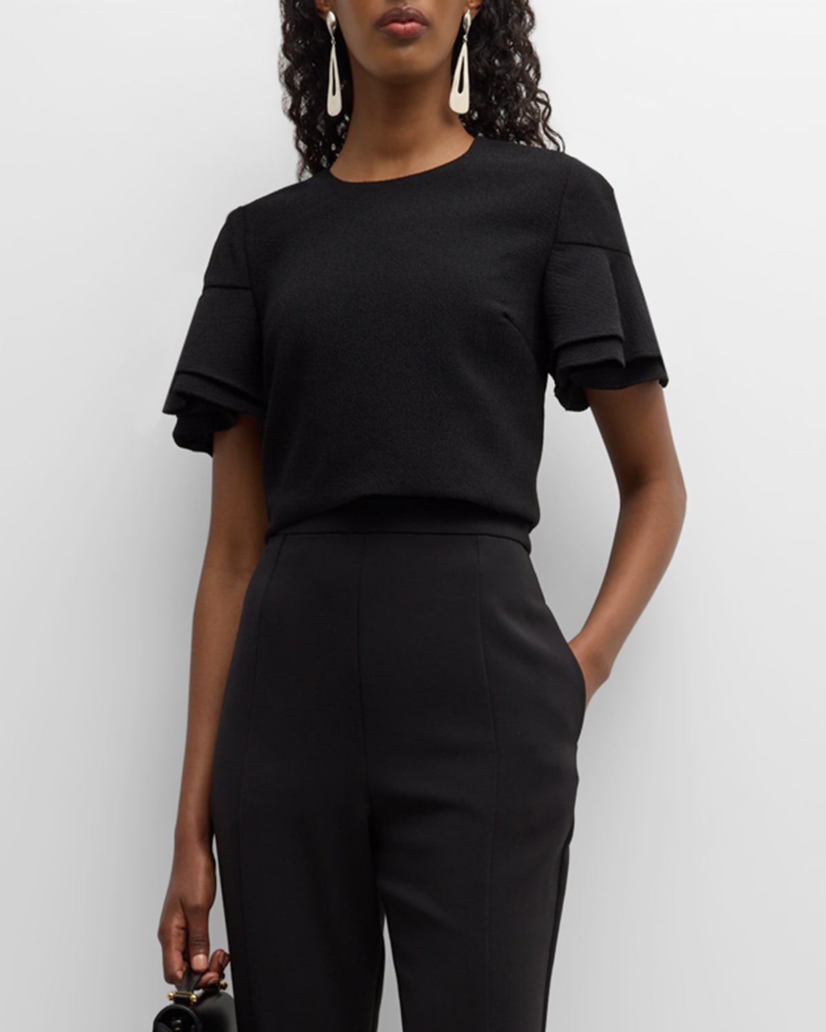 Black Halo Syon Two-piece Flutter-sleeve Crepe Jumpsuit In Black