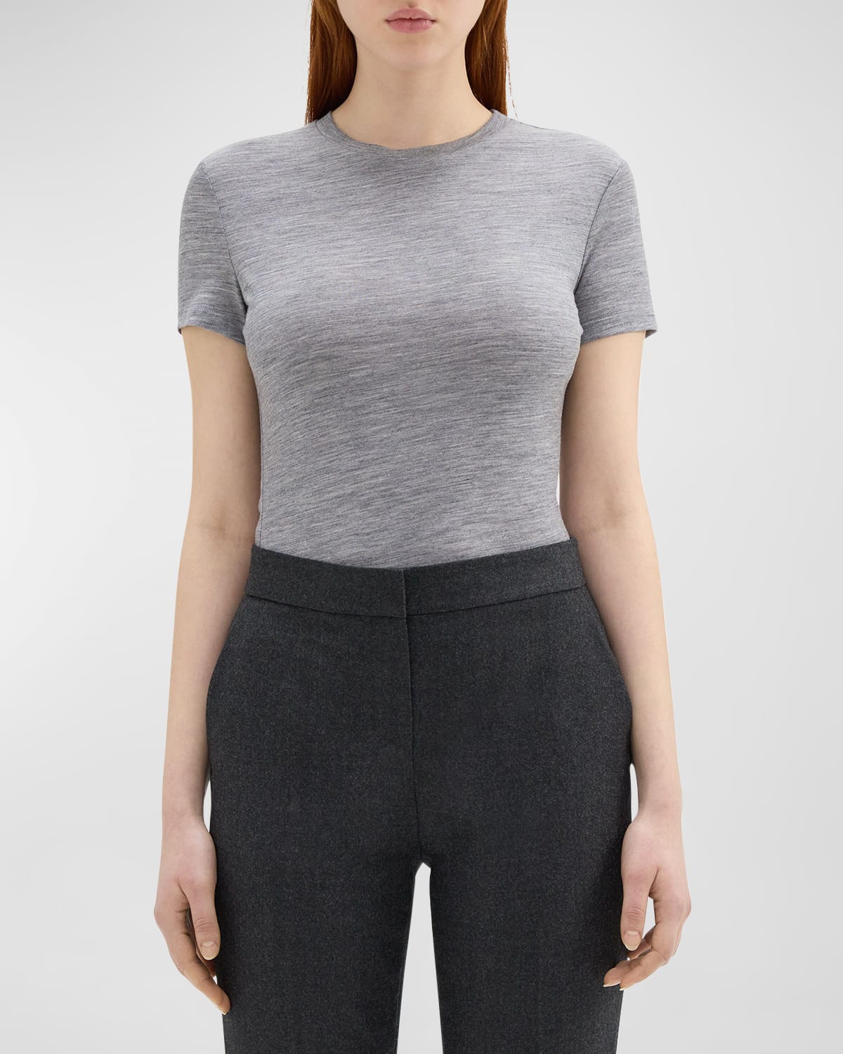 Theory Regal Merino Wool Short-sleeve Crew T-shirt In Grey Melange Q91