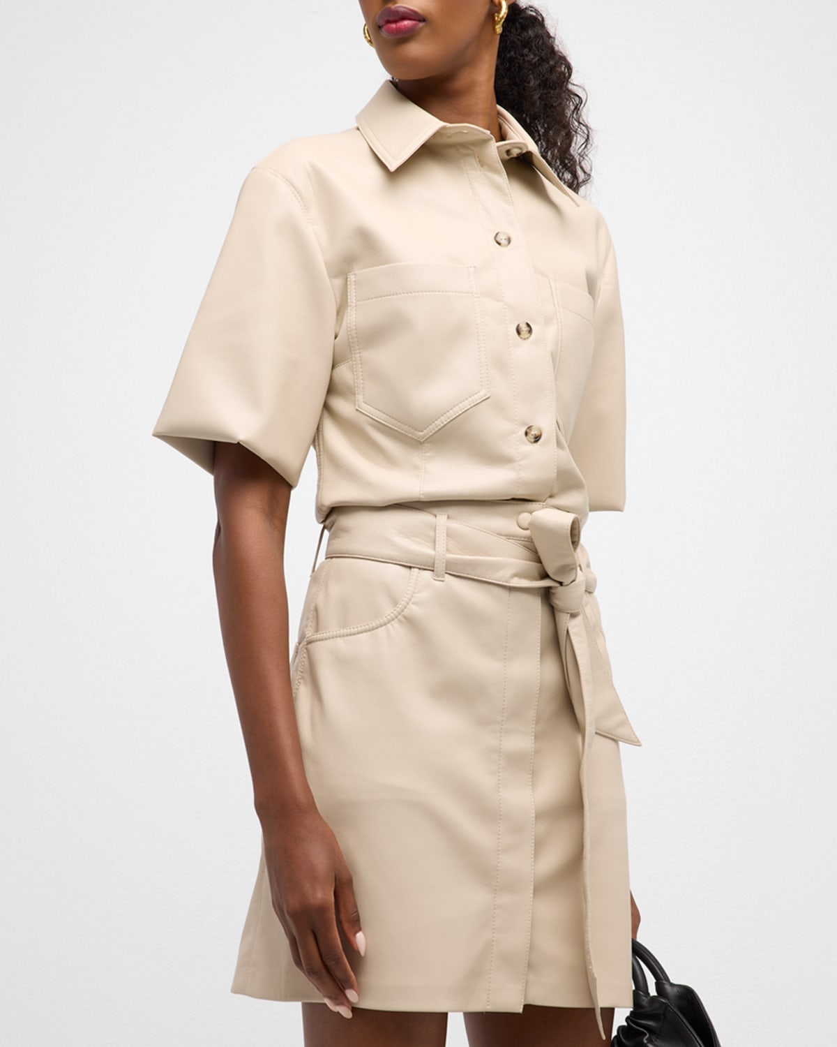 Nanushka Sabine Short-sleeve Alt-leather Shirt In Creme