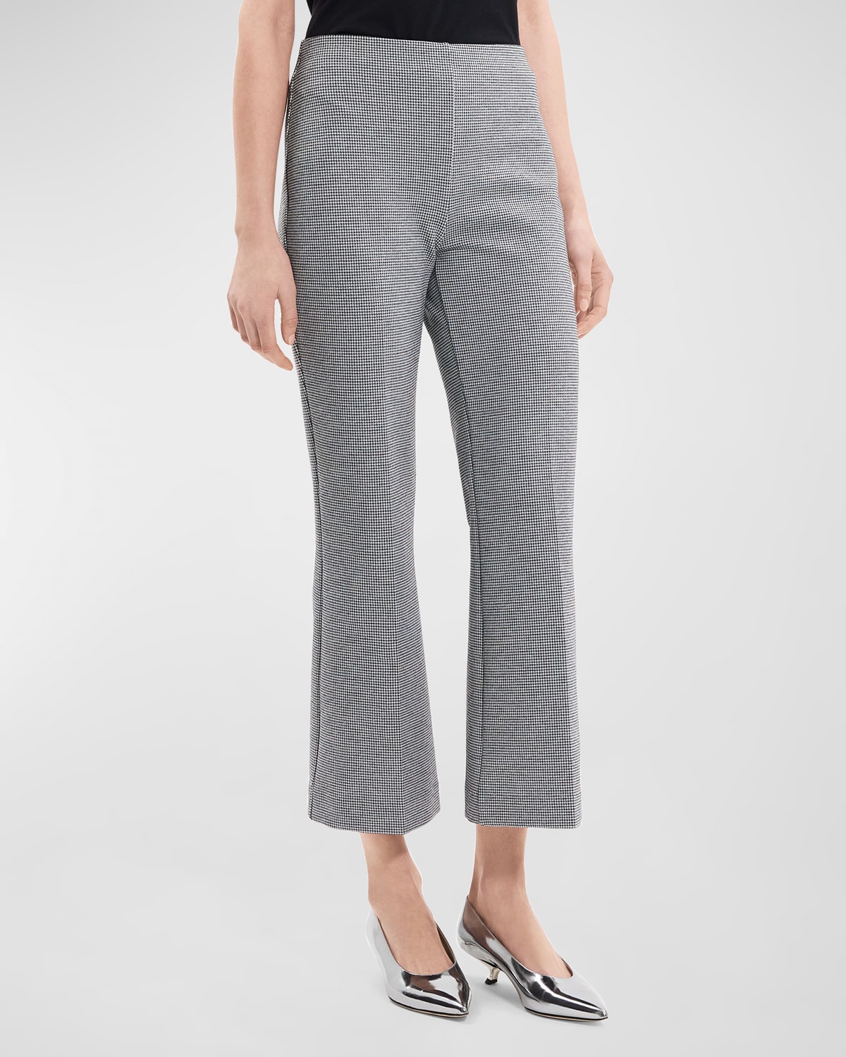 Theory Slim Houndstooth Kick Flare Pants In Black Multi