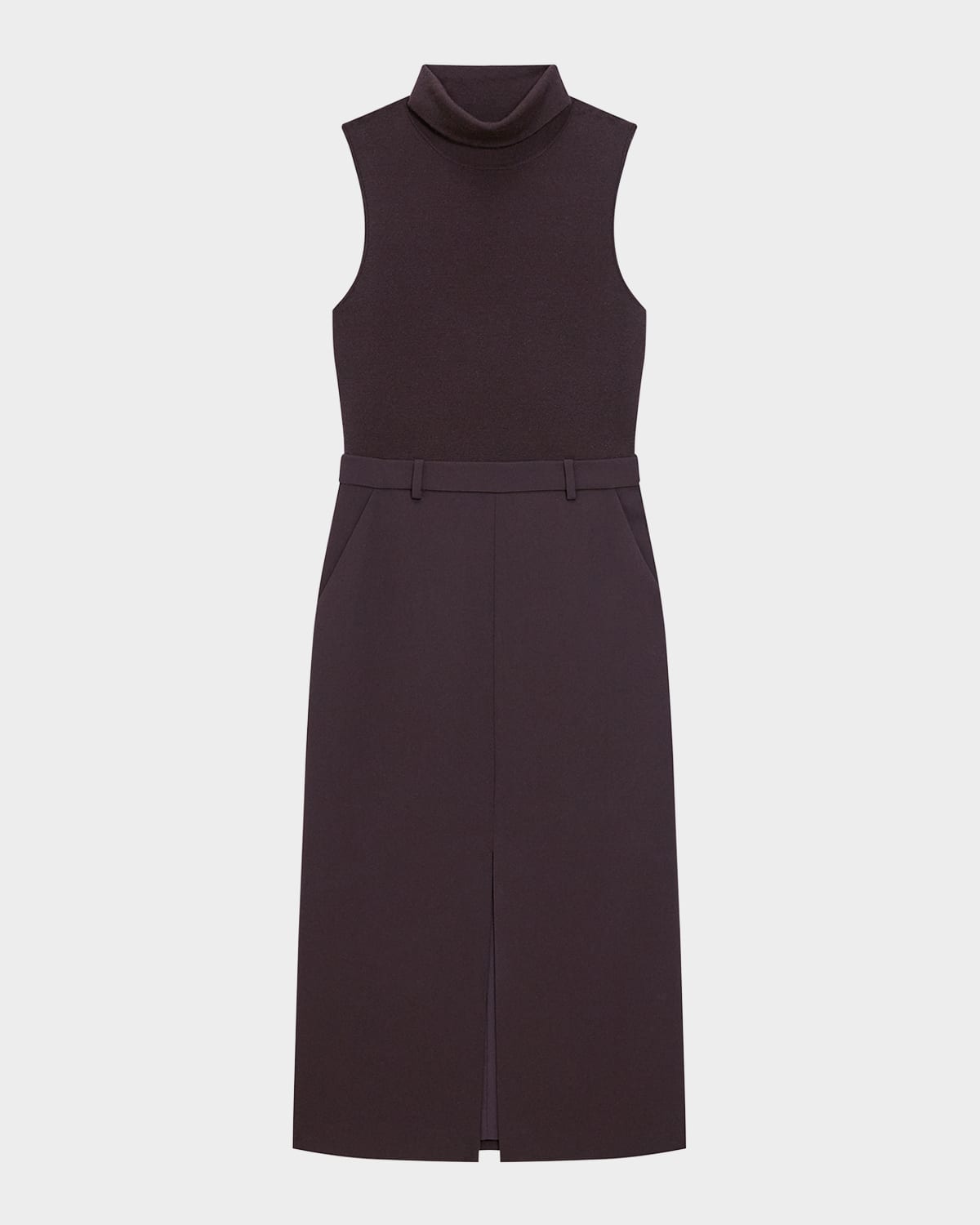 Theory Funnel-neck Admiral Crepe Sleeveless Midi Dress In Black