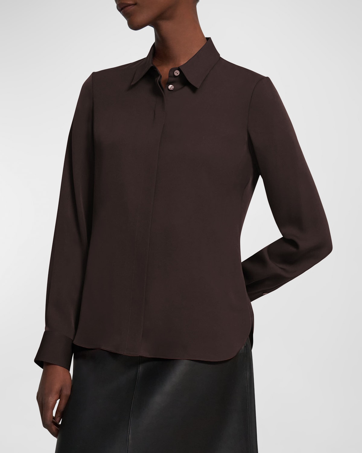 Theory Classic-fitted Button-down Silk Shirt In Mnk