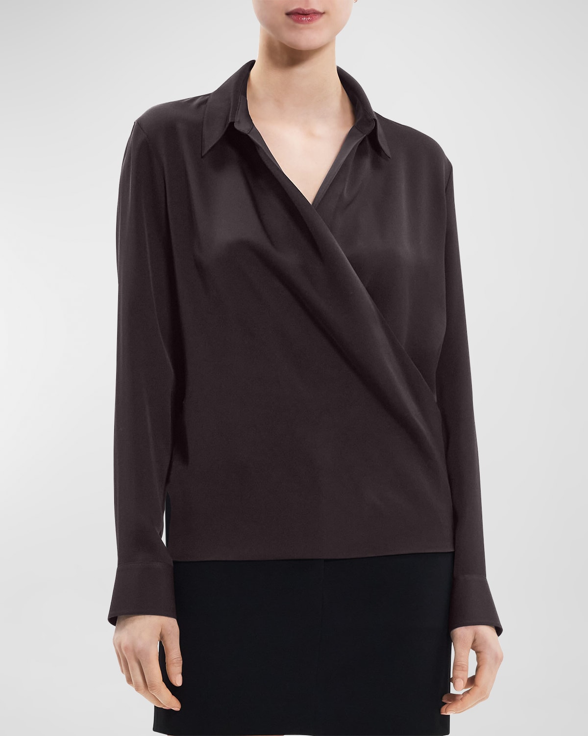 Theory Modern Silk Georgette Wrap Blouse In Mink