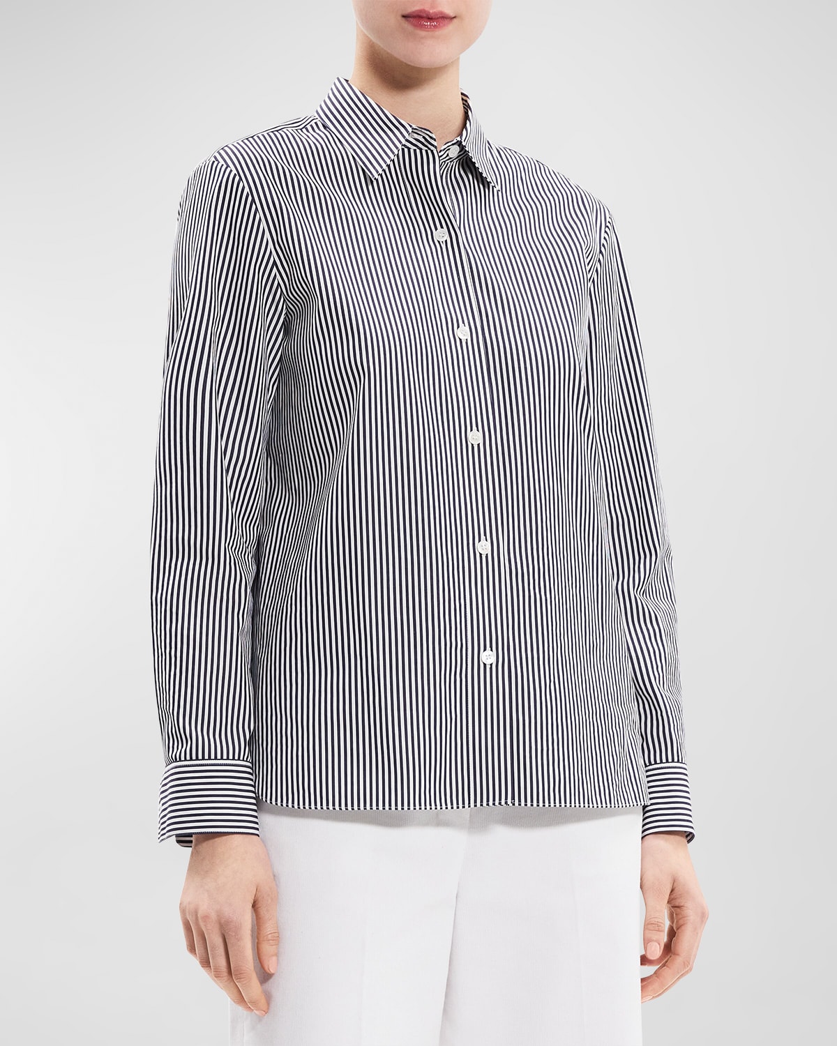 Theory Button-front Cotton Stripe Downing Shirt In Bltc Mlt