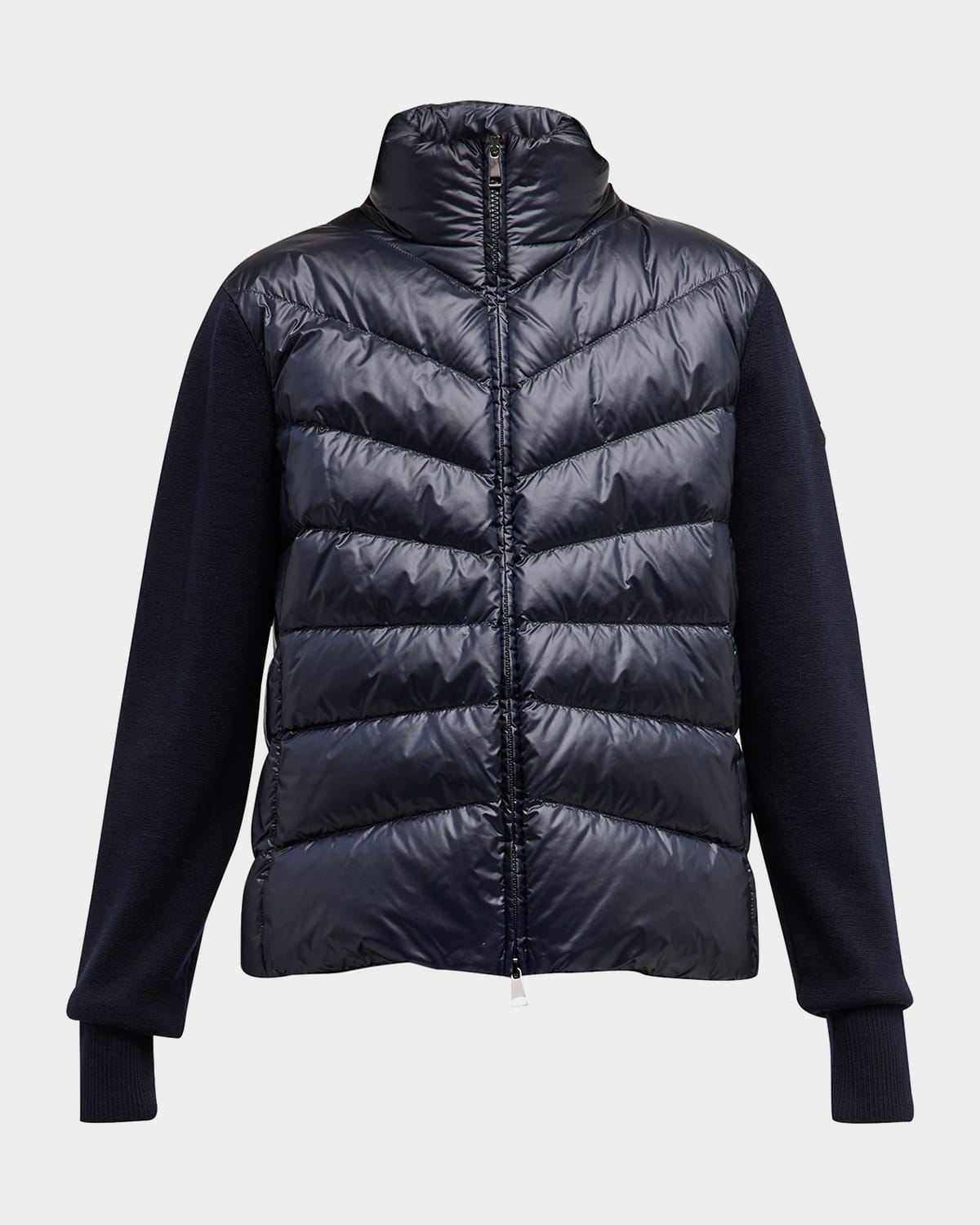 Moncler Wool-blend Puffer Cardigan In Navy