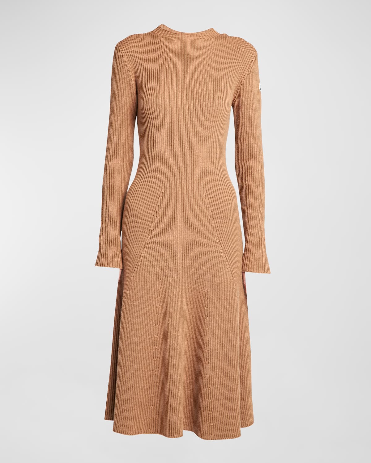 Moncler Long-sleeve Wool Knit Midi Sweater Dress In Medium Beige