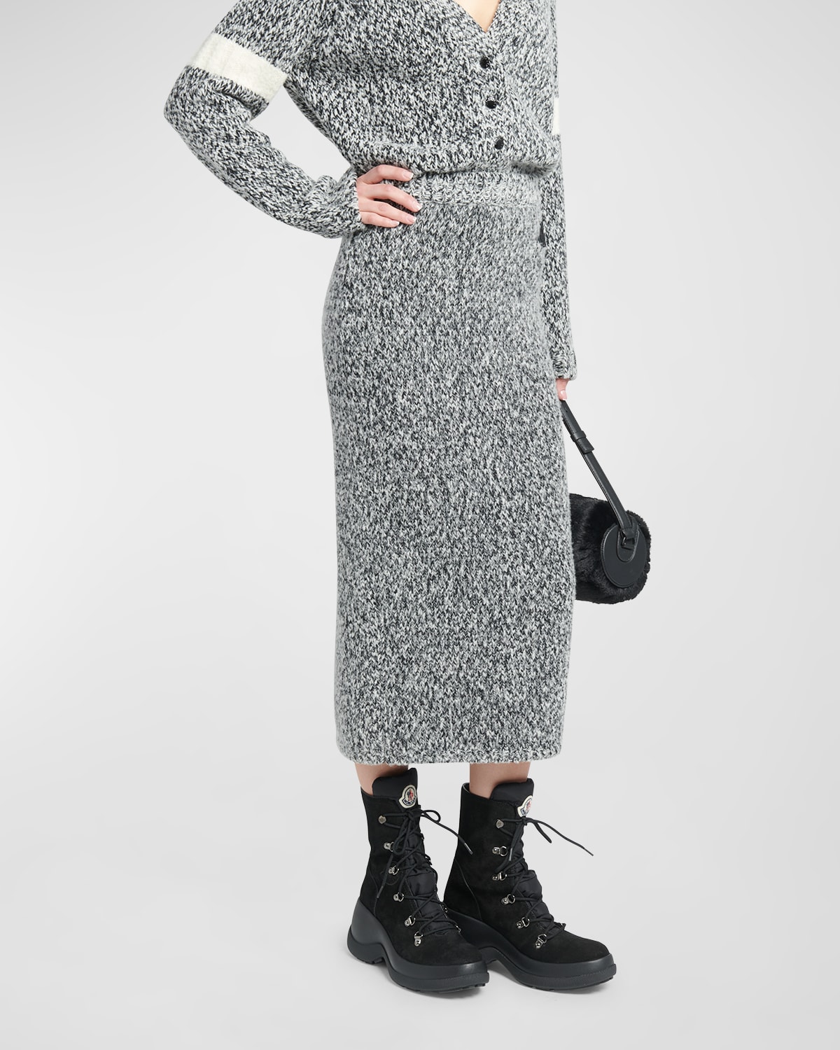 Shop Moncler Wool Knitwear Midi Skirt With Back Zip In Black