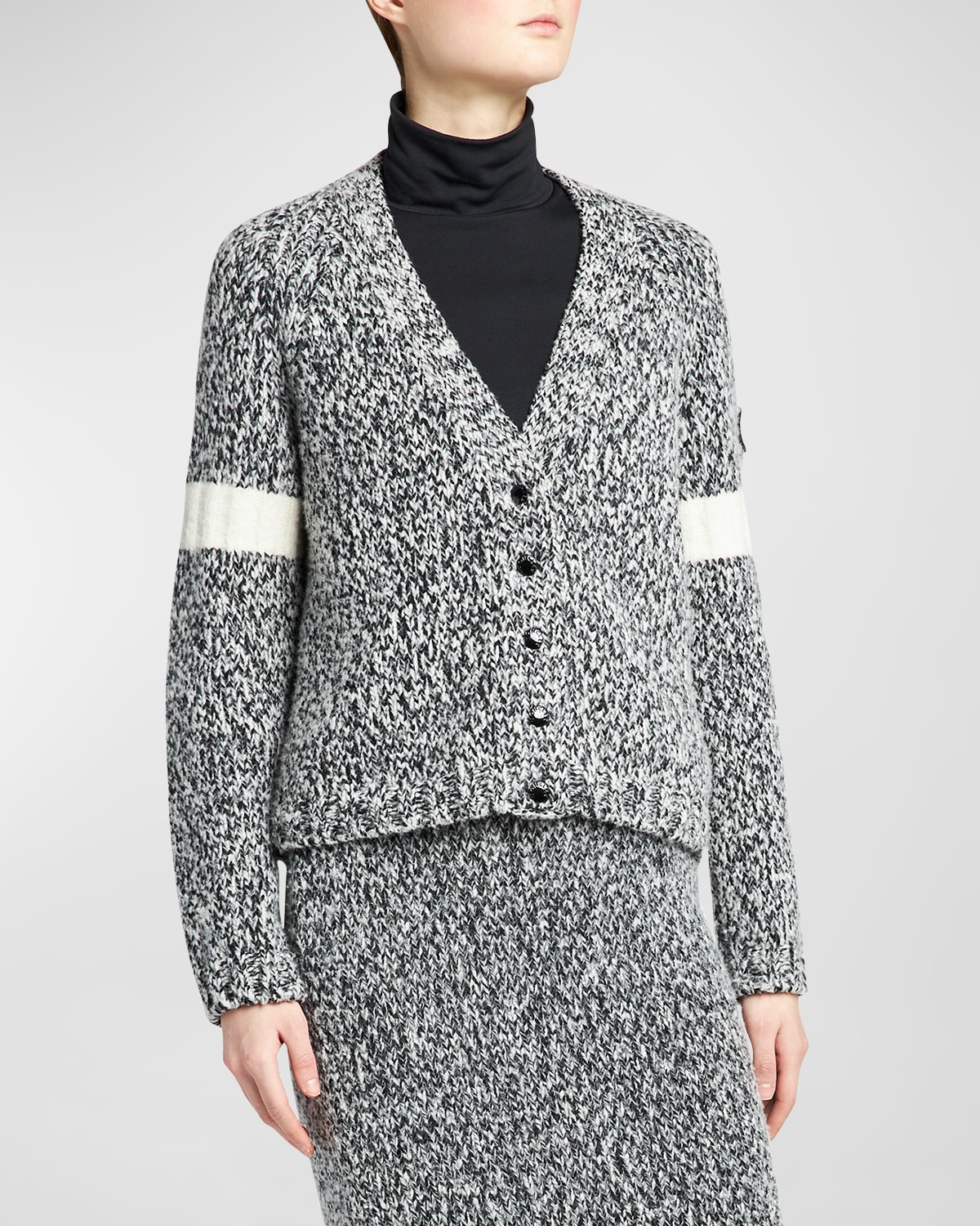 Shop Moncler Wool-blend Button-front Cardigan In Black