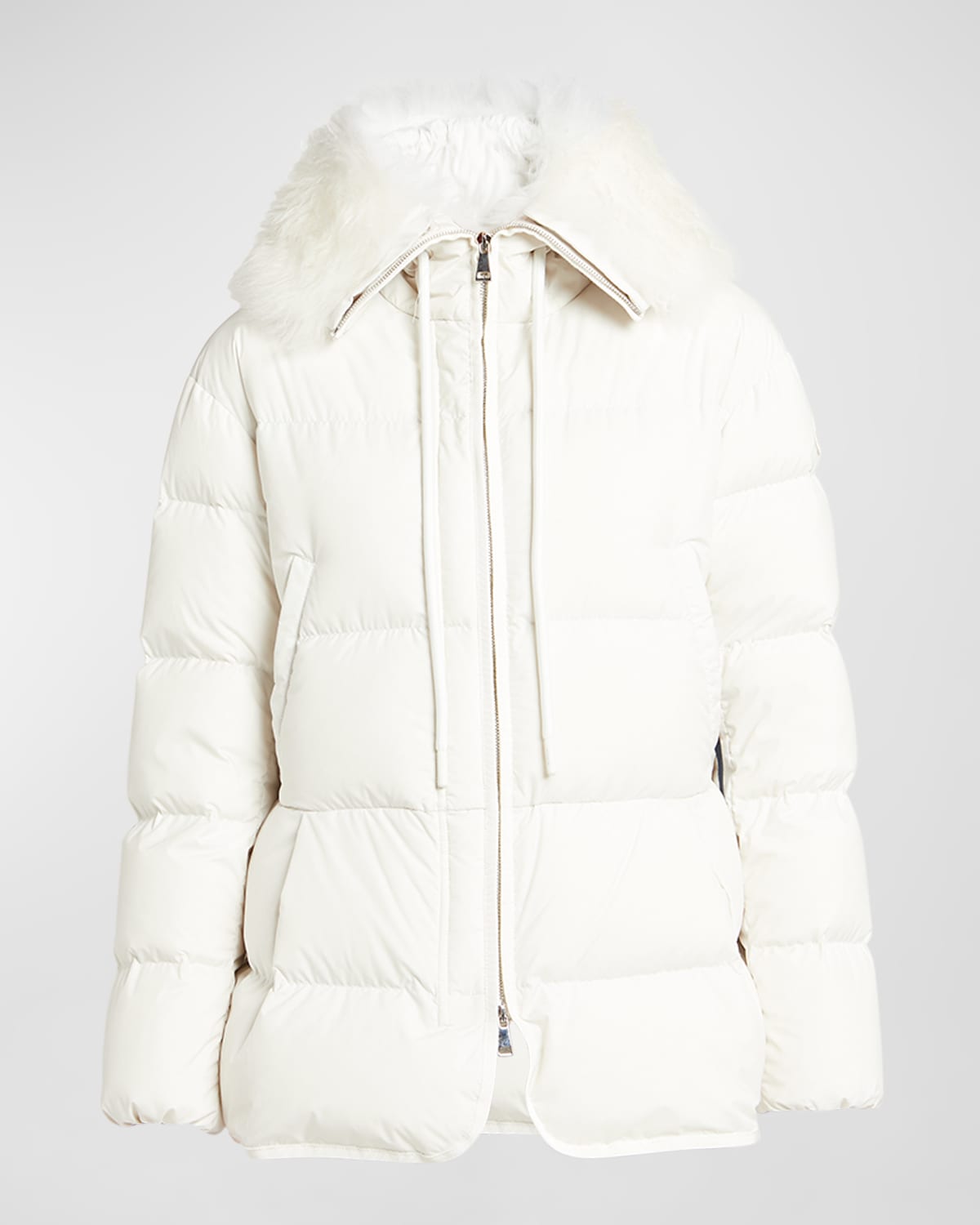 Moncler Locustelle Short Parka With Faux Fur Ruff In Natural