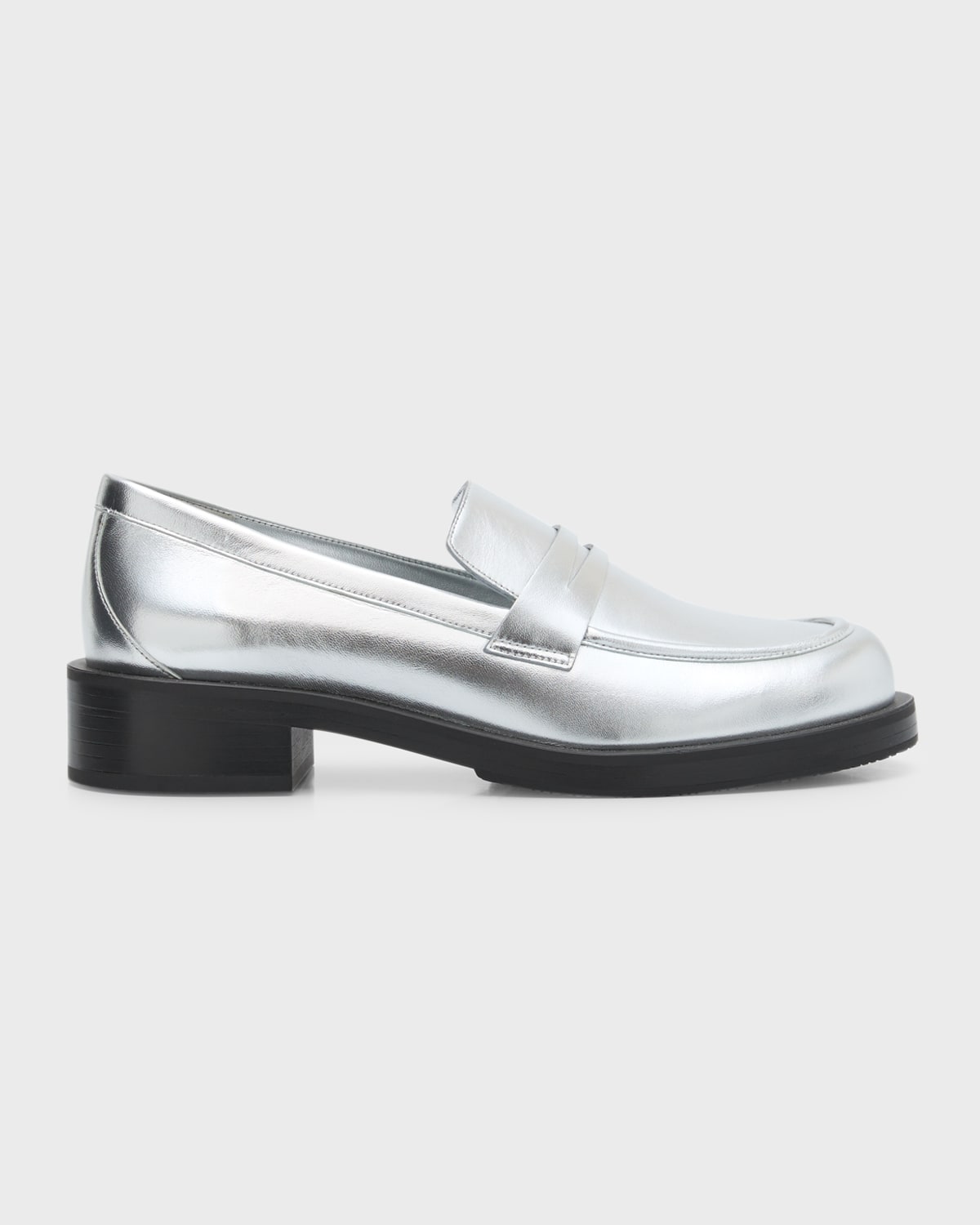 Shop Stuart Weitzman Palmer Metallic Penny Loafers In Silver