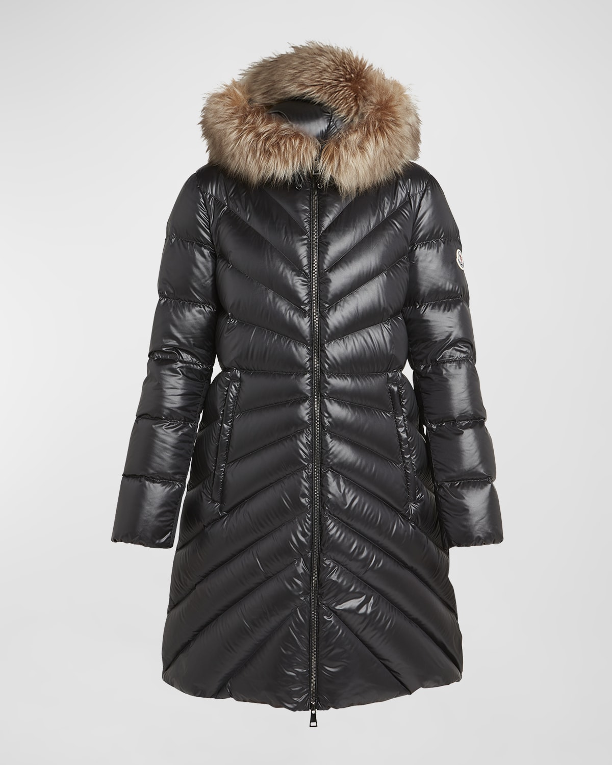 Shop Moncler Chandre Long Puffer Coat With Removable Shearling Trim In Black