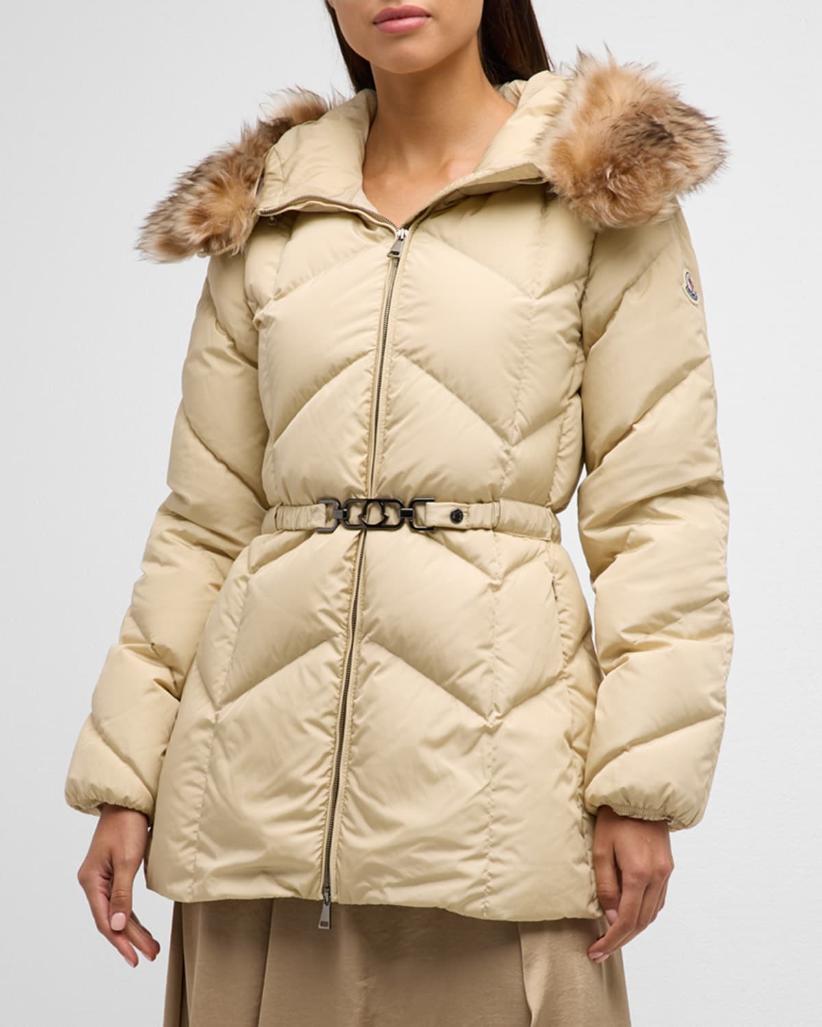 Loriot Belted Puffer Jacket with Removable Faux Fur Ruff