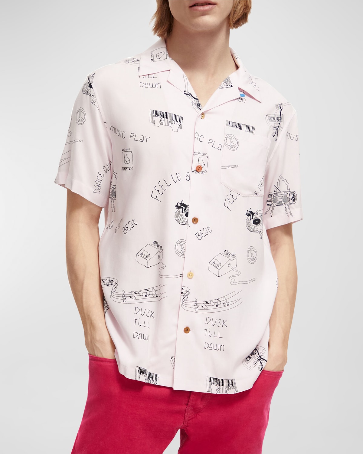 Men's Allover Music-Print Hawaiian Shirt