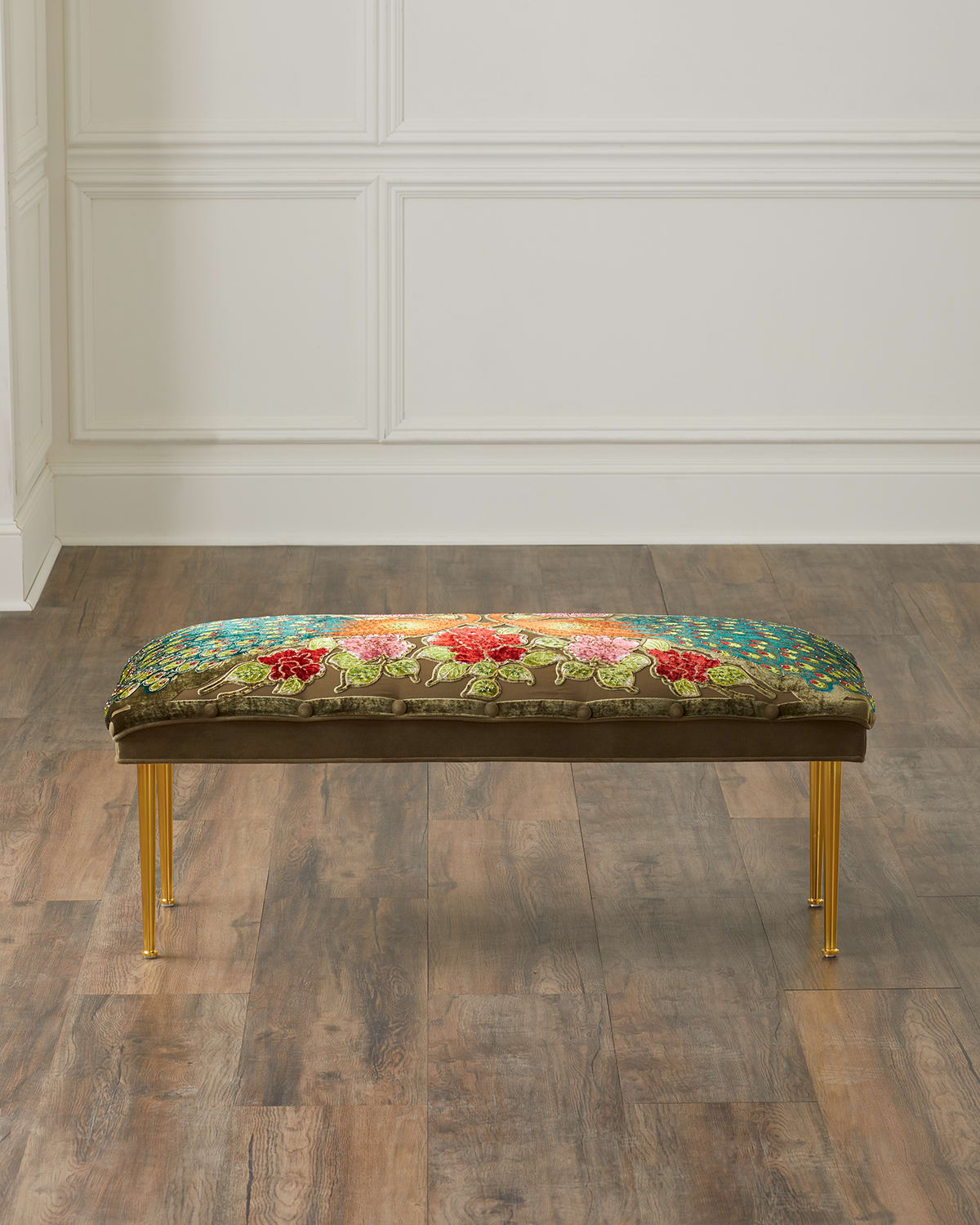 Haute House Peacock Bench With Brass Legs, 42"
