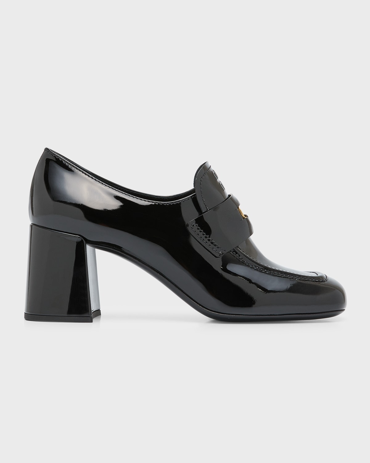 Miu Miu Patent Leather Heeled Penny Loafers In Nero