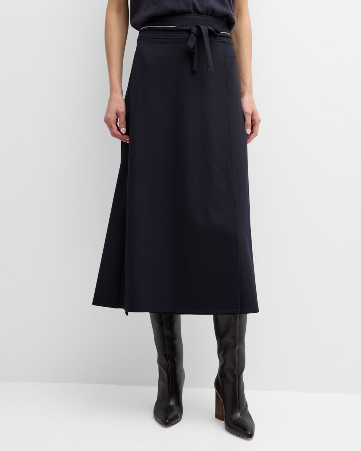 Beaded A-Line Flannel Midi Skirt
