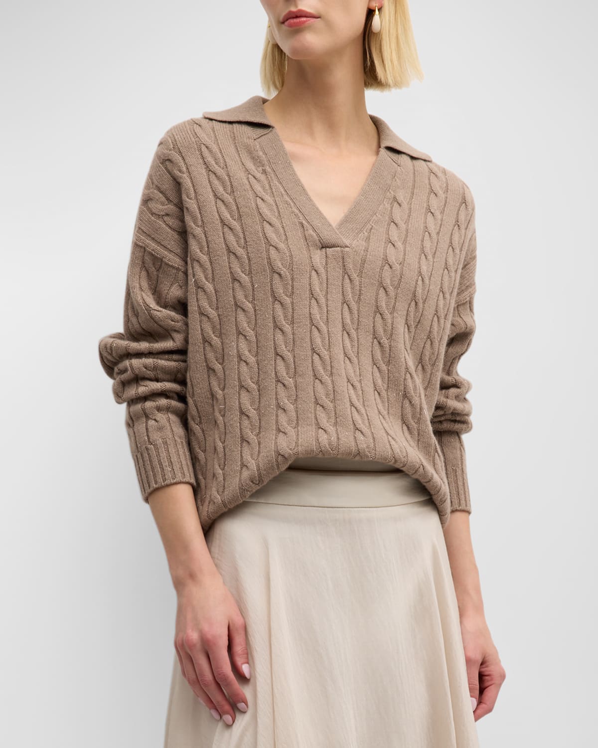 PESERICO V-NECK CABLE-KNIT TRICOT SWEATER