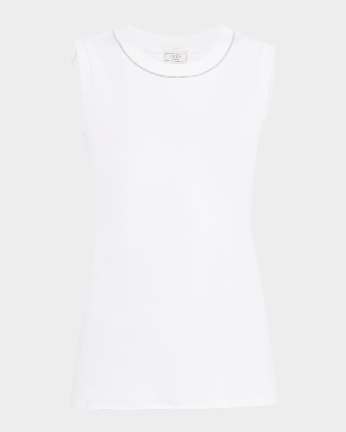Shop Peserico Ribbed Beaded Crewneck Tank In Pure White