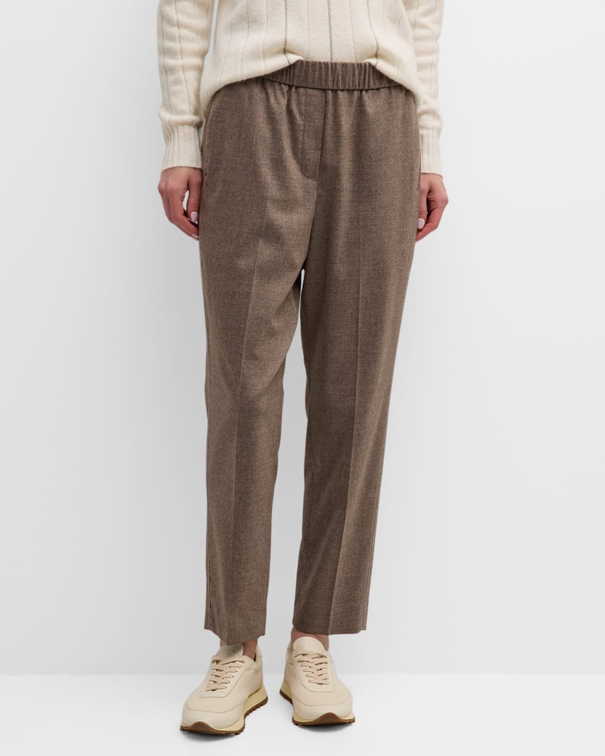 Peserico Cropped Bead-trim Tapered Pants In Cnidus Stone