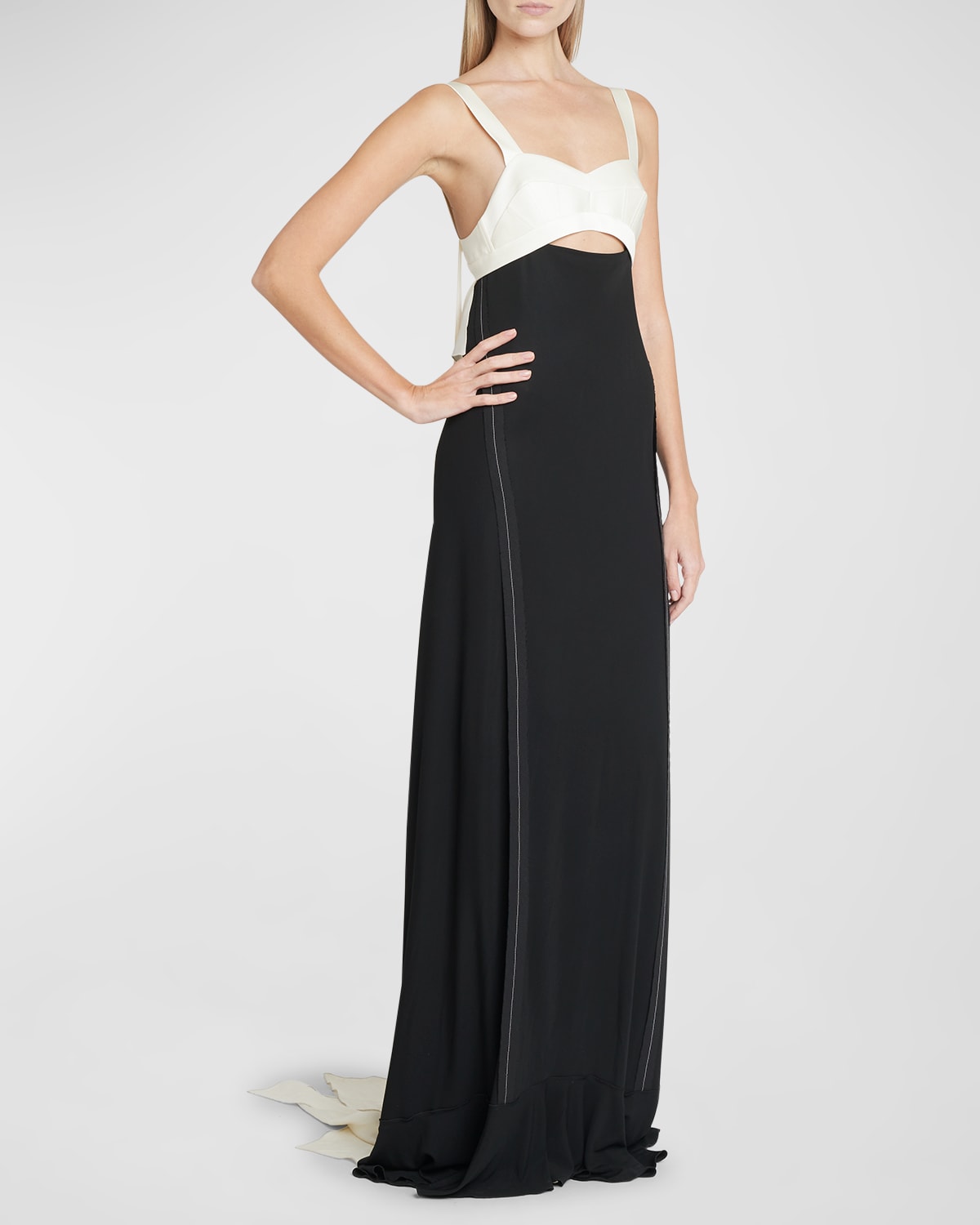 Victoria Beckham Cutout Two-tone Satin And Crepe Maxi Dress In Black