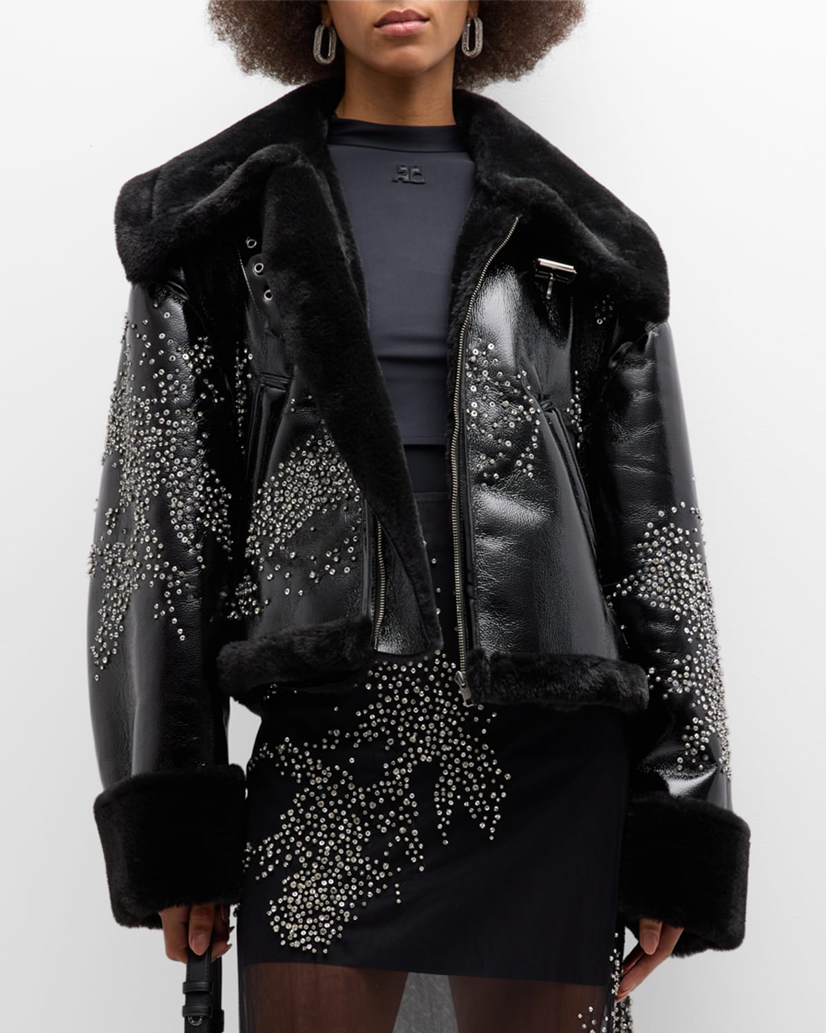 Shop Des Phemmes Splash Embroidered Faux-leather Jacket In Black