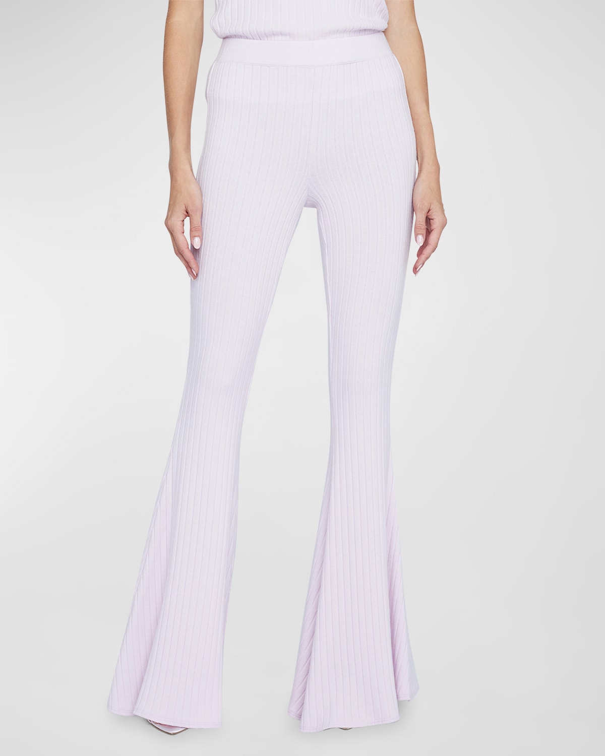 Shop L Agence Kiki Flared Knit Pull-on Pants In Lilac Snow
