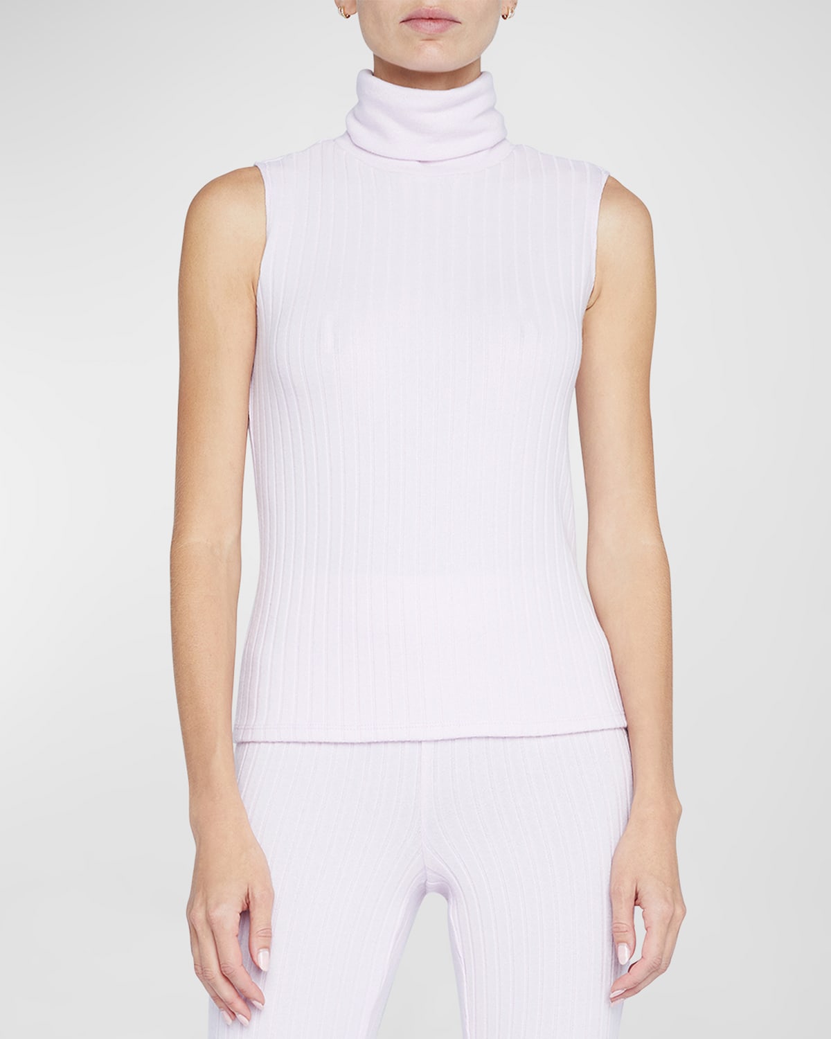 Shop L Agence Ceci Sleeveless Rib-knit Turtleneck Top In Lilac Snow