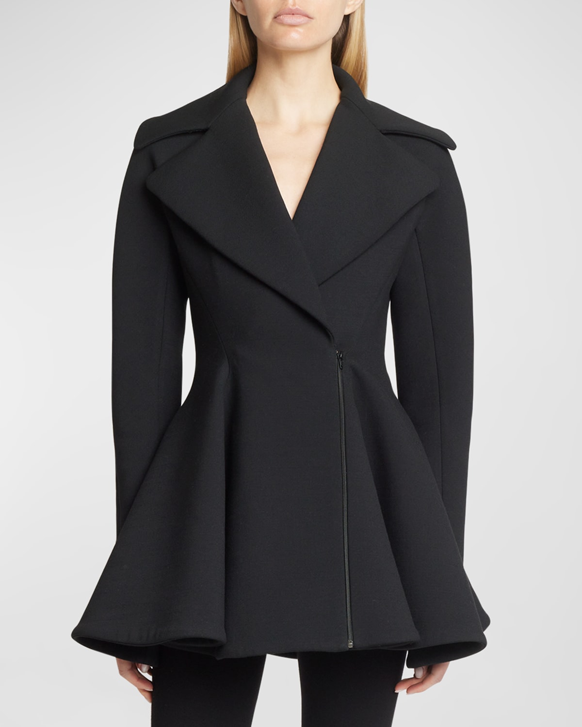 Shop Alaïa Flared Wool Princess Coat In Noir Alaia