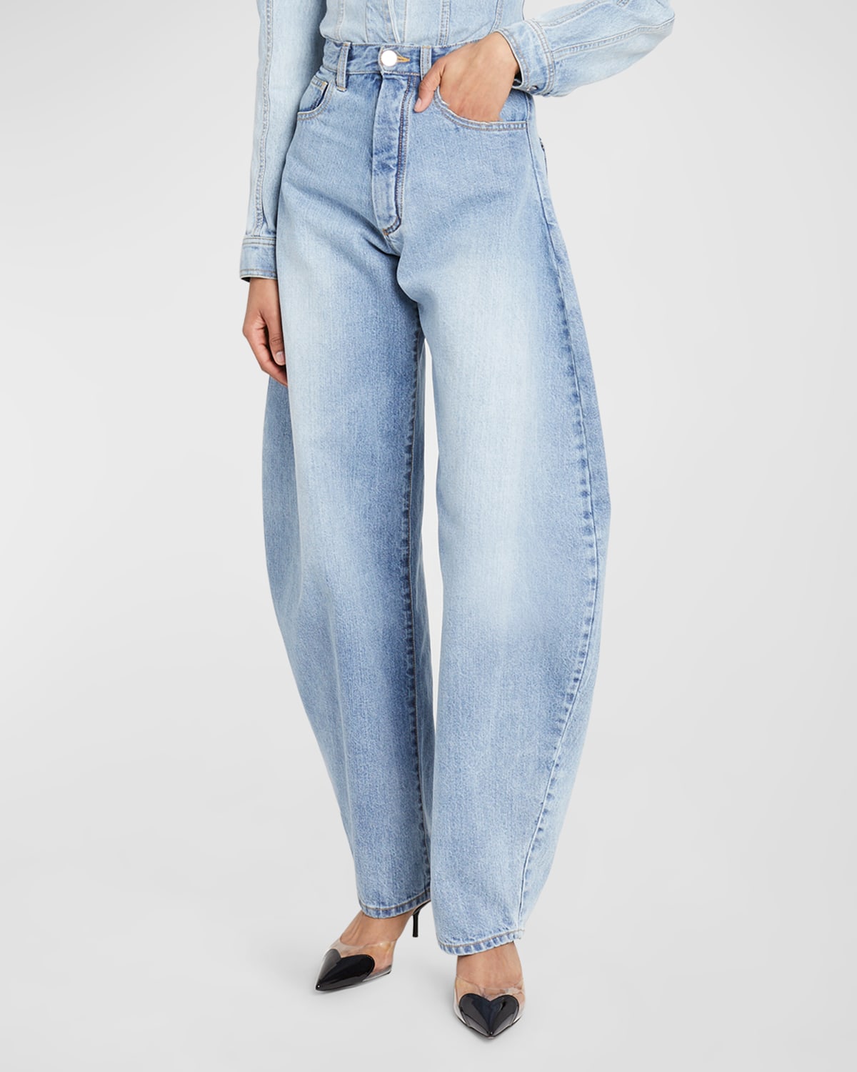Exaggerated Rounded Wide-Leg Denim Jeans