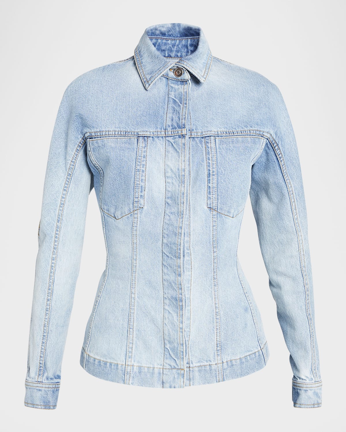 Alaïa Button-front Fitted Denim Jacket In Bleu Clair