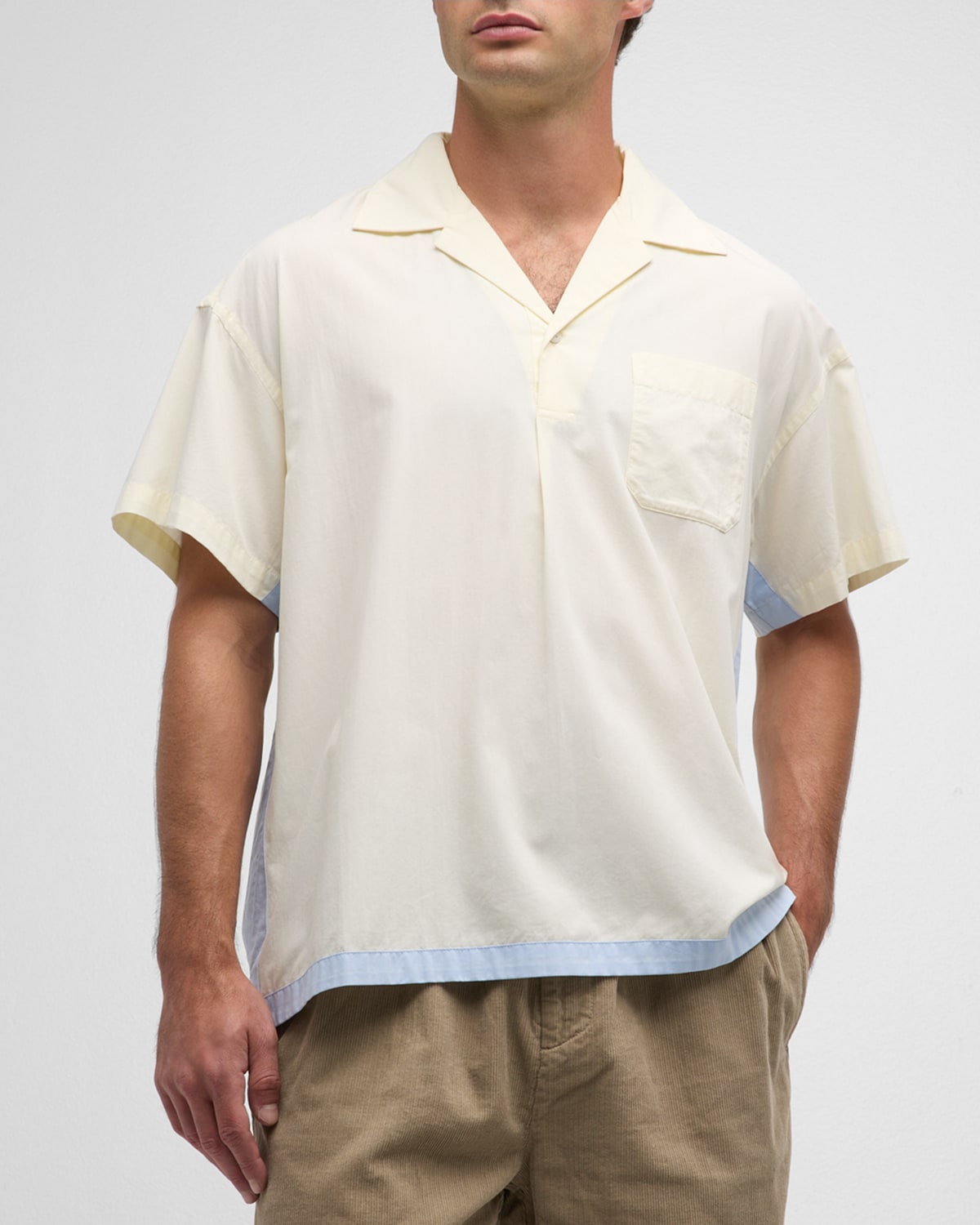John Elliott Men's Pullover Short-sleeve Camp Shirt In Salt X Lt Blue