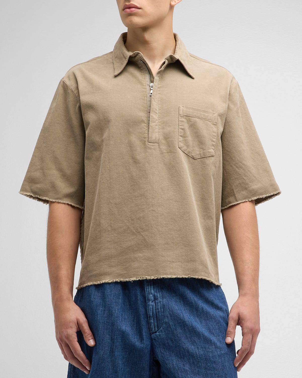 John Elliott Men's Talladega Corduroy Half-zip Polo Shirt In Bark