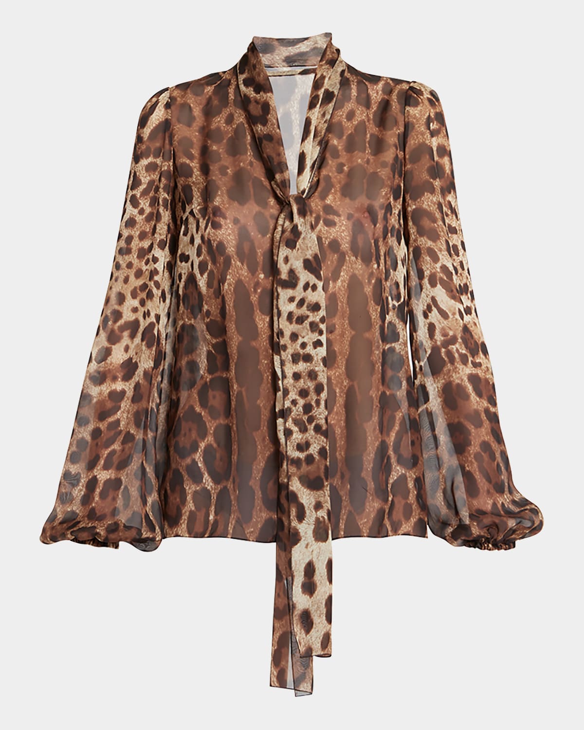 Shop Dolce & Gabbana Leopard Print Tie-neck Chiffon Blouse In Ltbrownprt