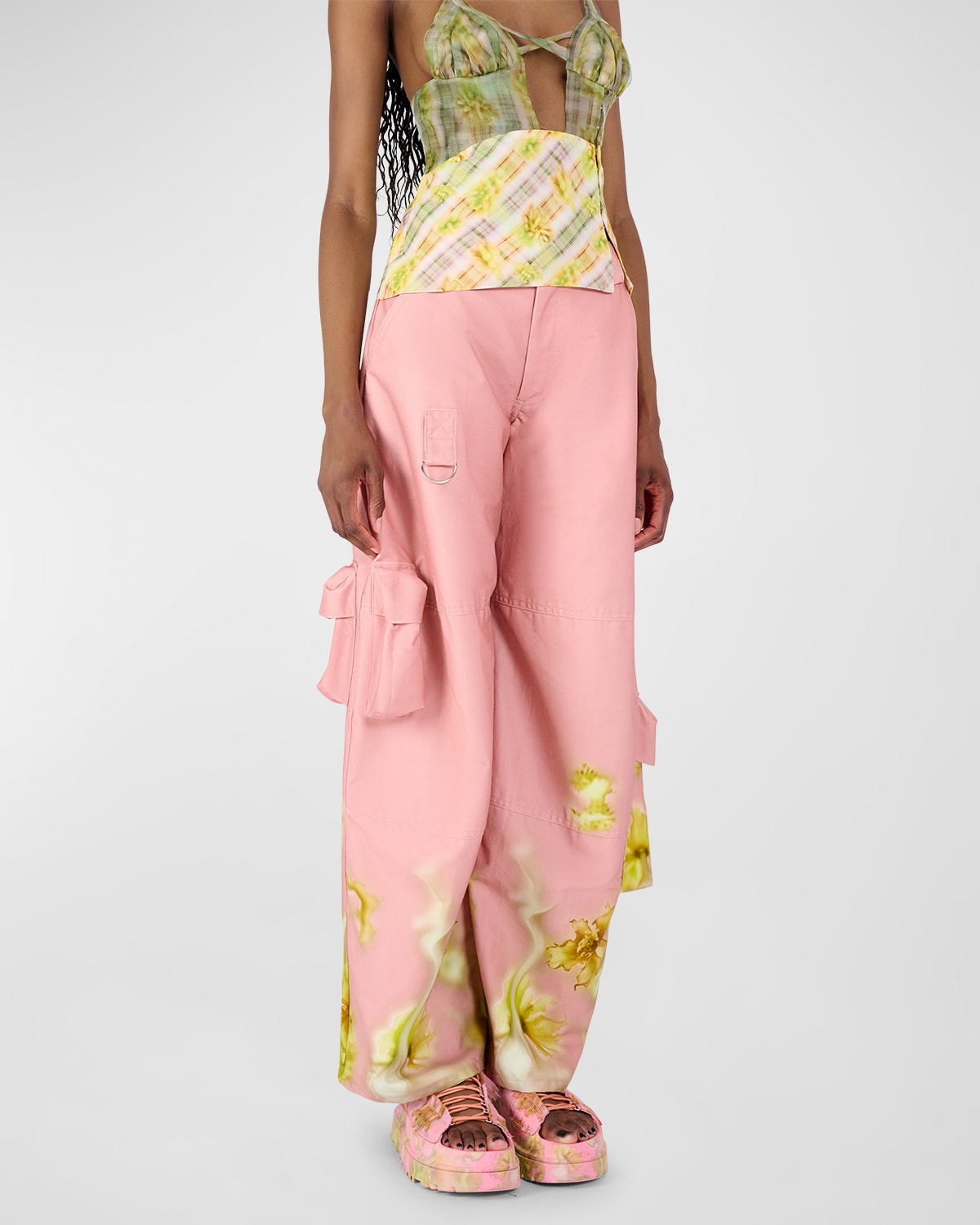 Collina Strada Lawn Printed Baggy Cargo Trousers In Basically Melon