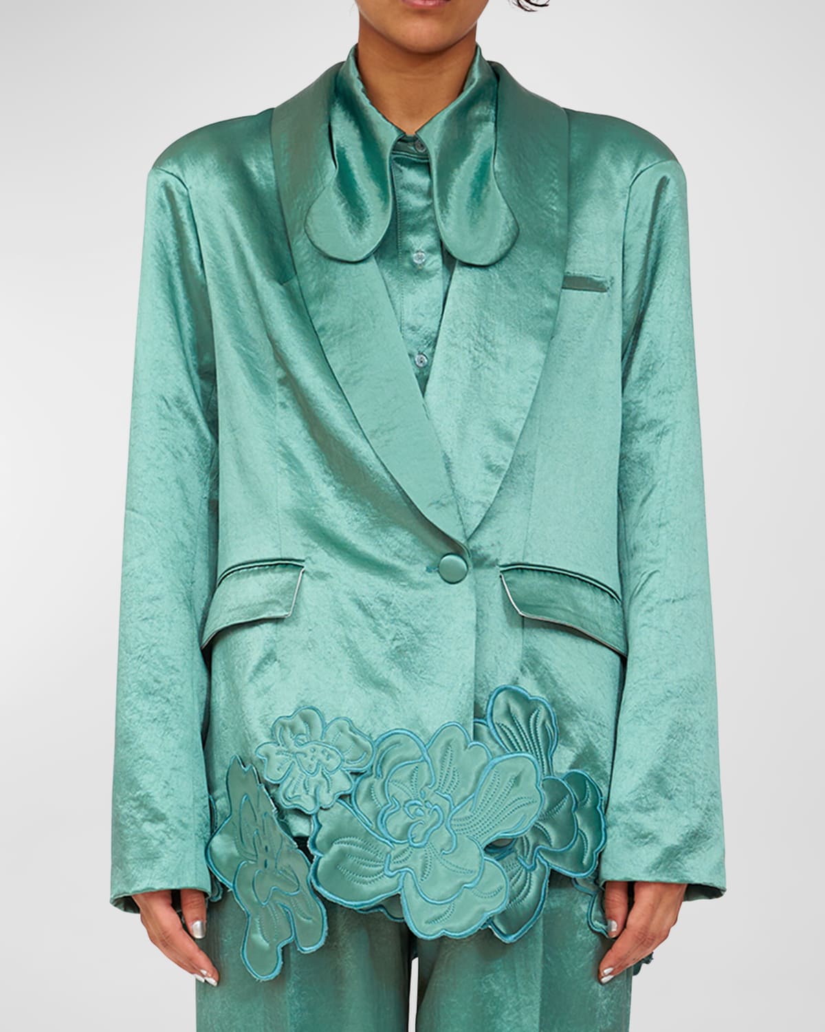 Ribbit Satin Floral Embroidered Blazer