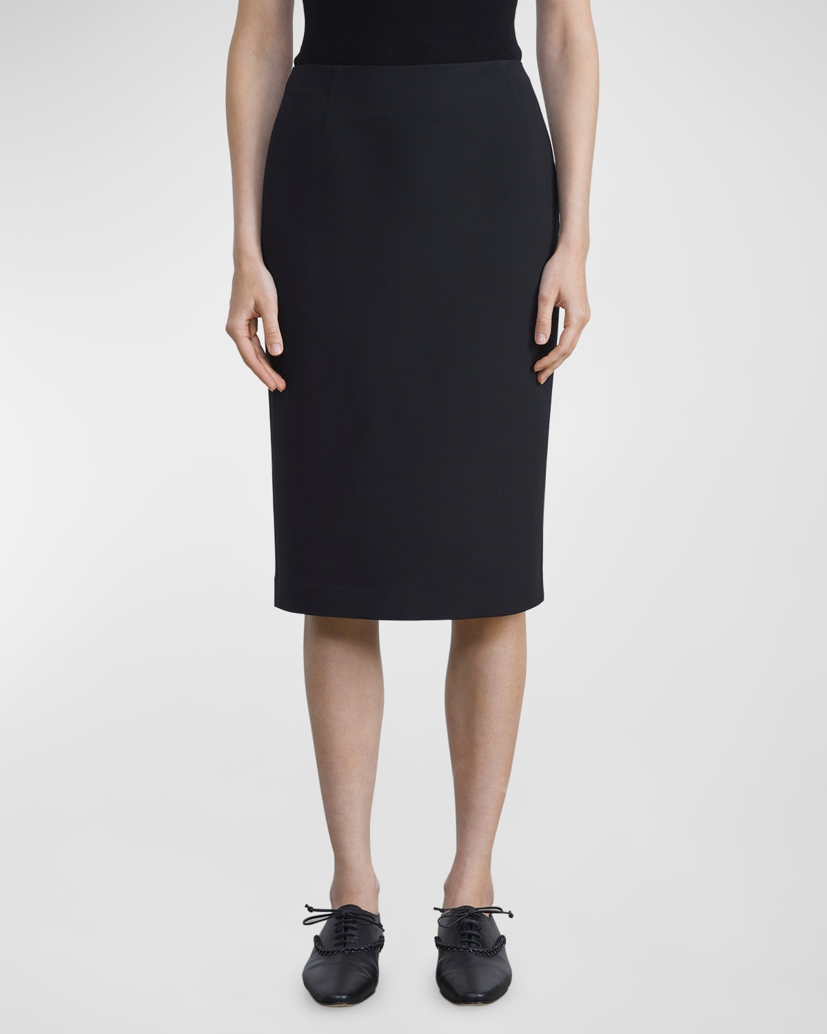 Lafayette 148 Wool-silk Crepe Pencil Skirt In Black