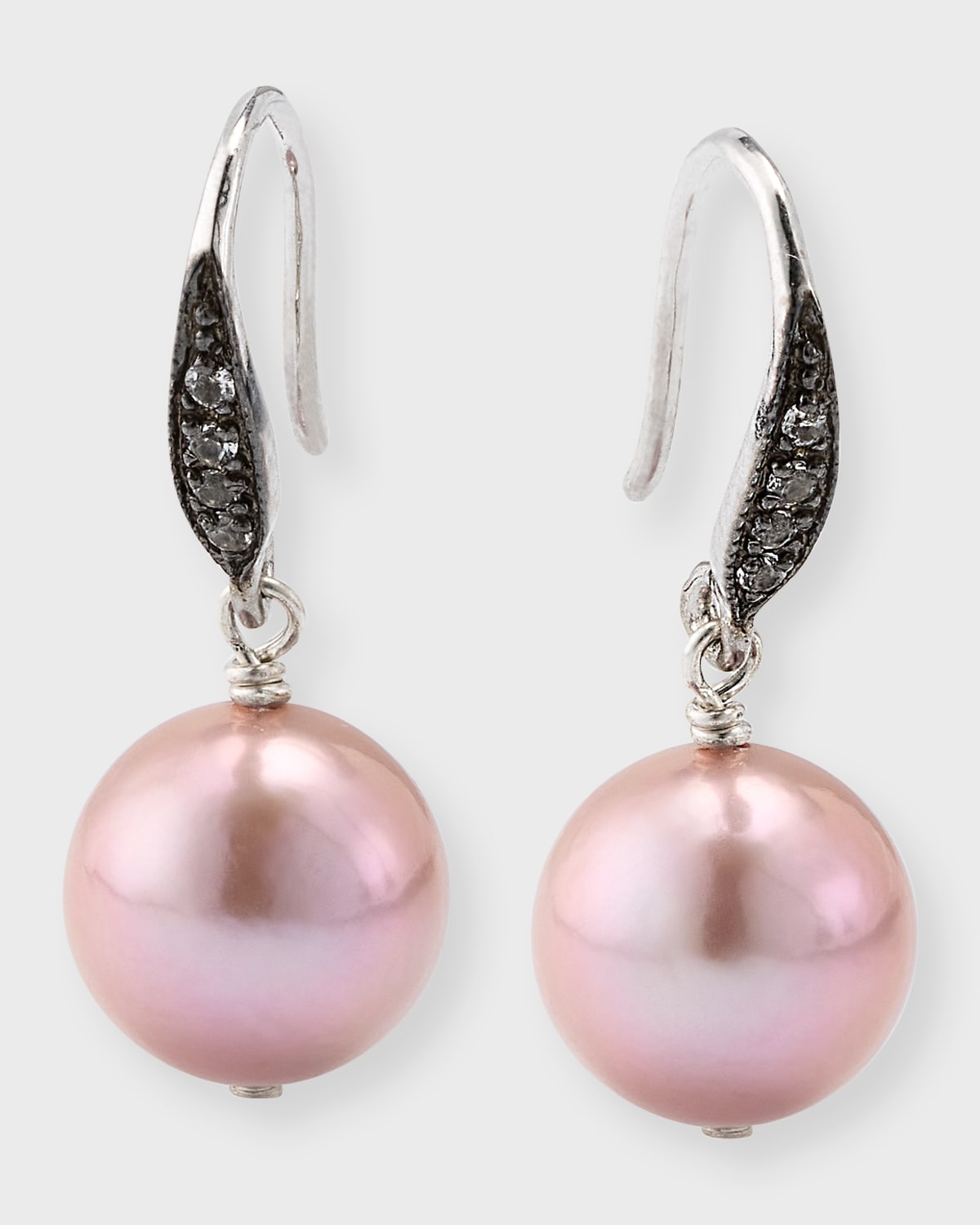 Pink Edison Freshwater Pearl Drop Earrings with White Sapphires, Silver