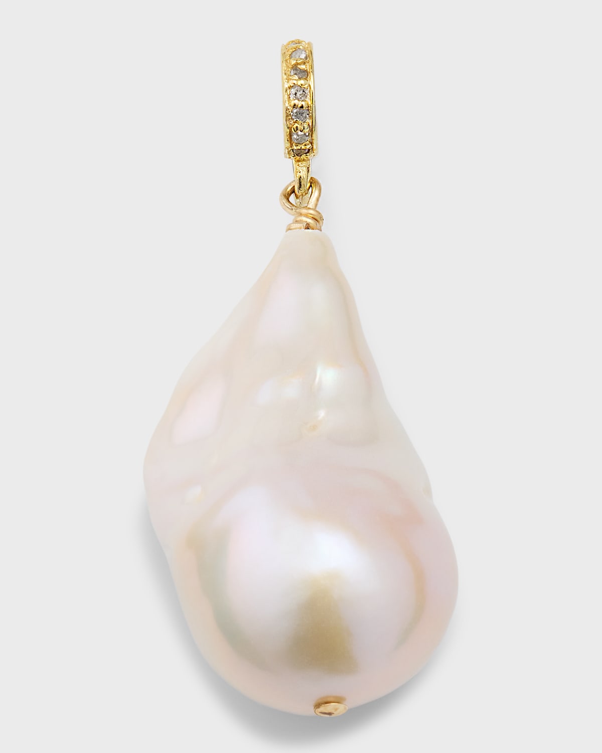 Large White Baroque Pearl Charm with Diamond Jump Ring, 15-18mm
