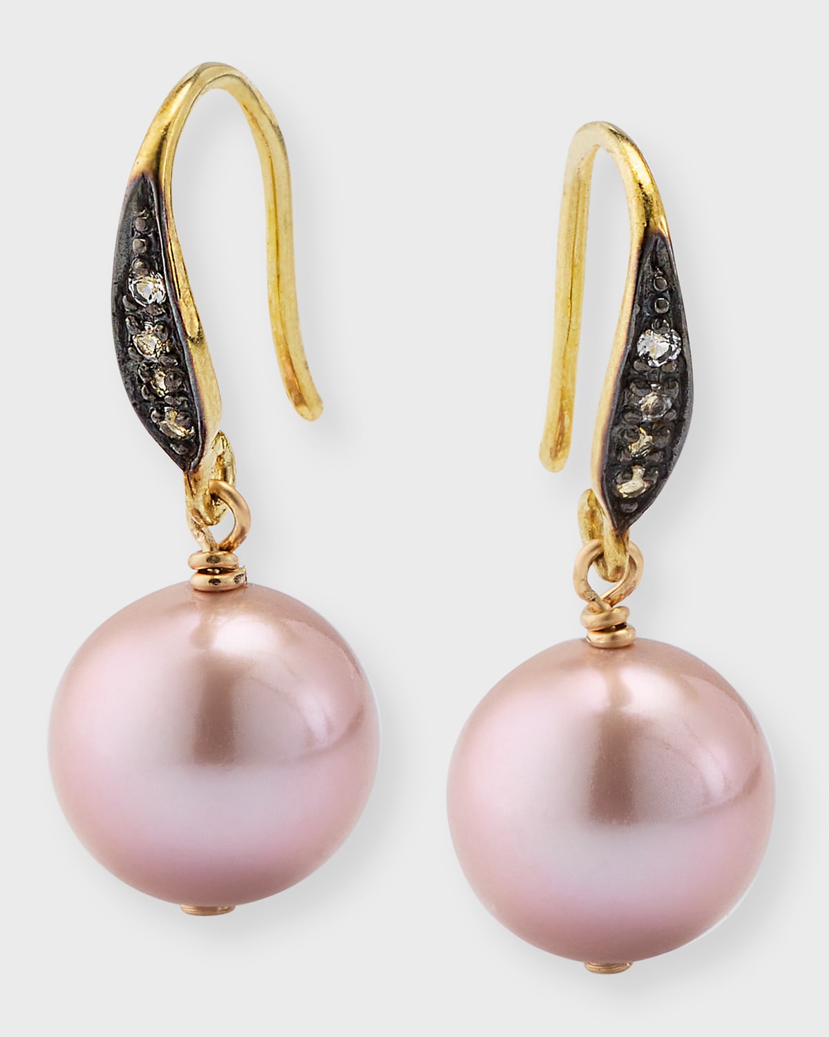 Pink Edison Freshwater Pearl Drop Earrings with White Sapphires, Gold