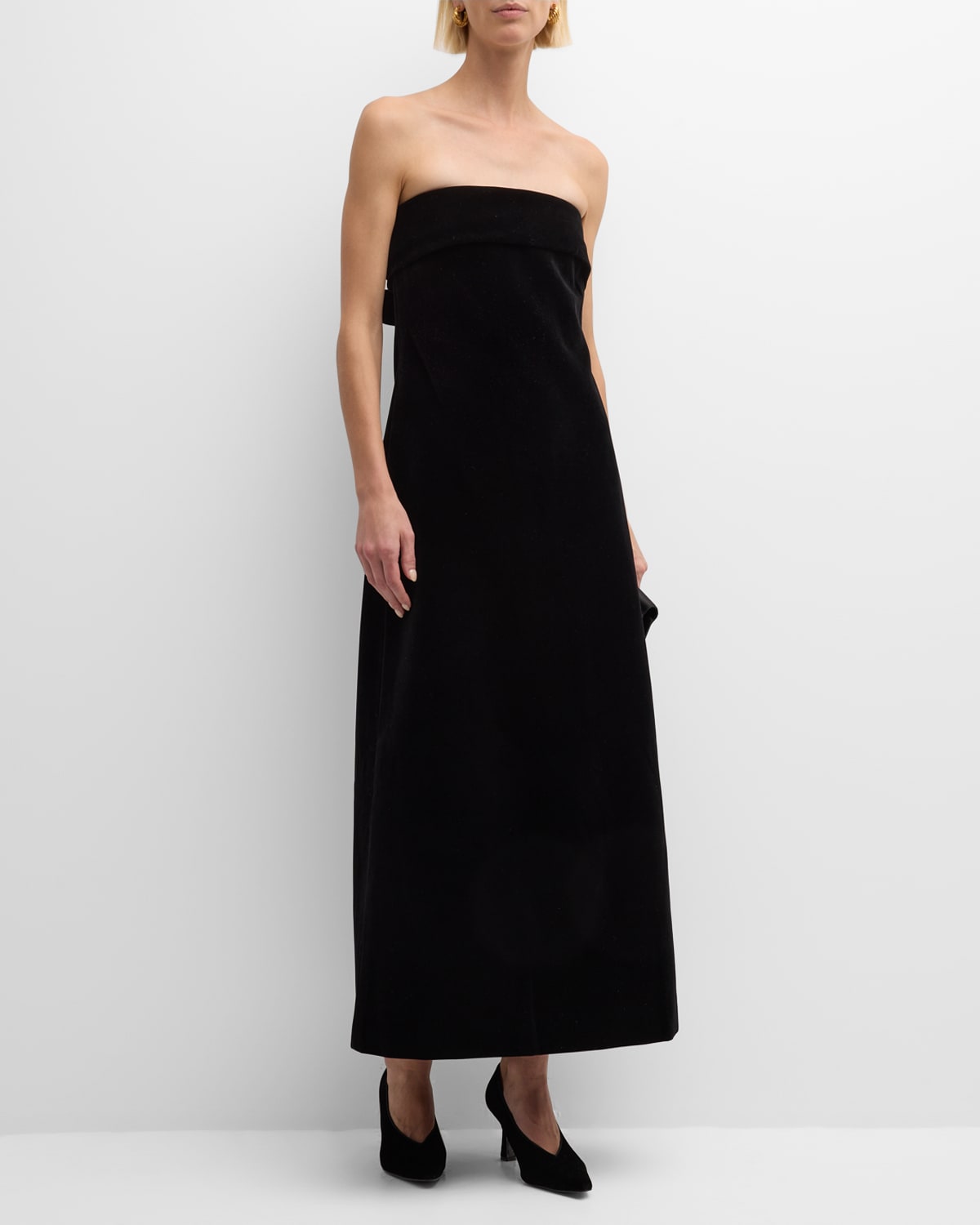 Gia Studios Strapless A-line Velvet Maxi Dress In Black