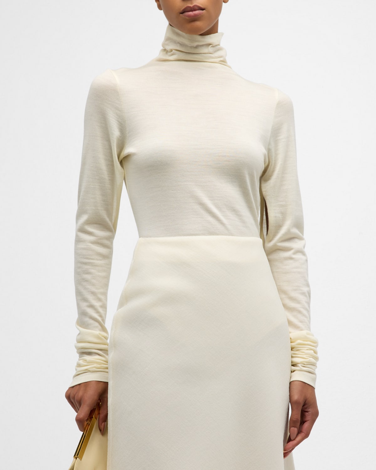 Gia Studios Long-sleeve Turtleneck Bodysuit In Cream