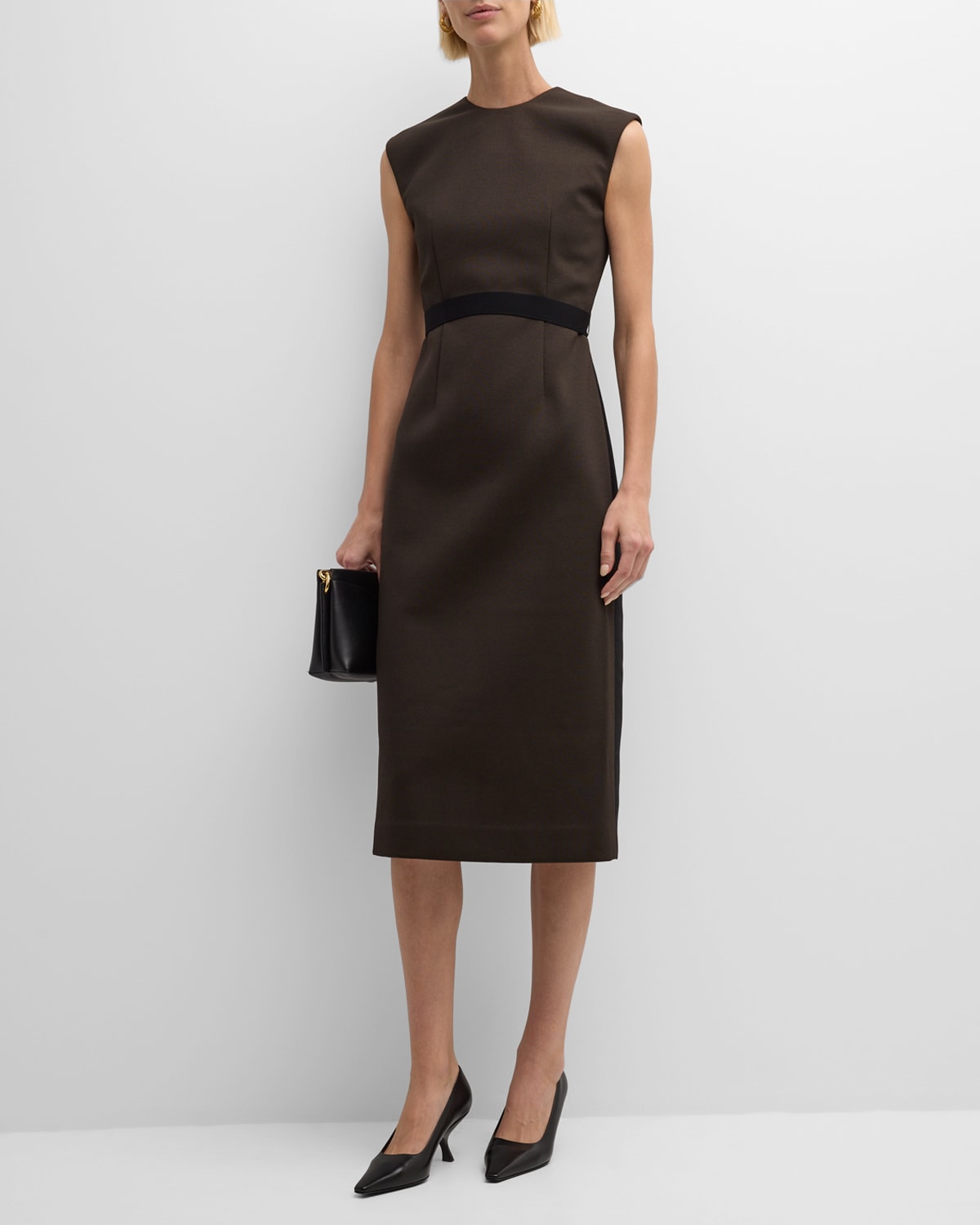 Sleeveless A-Line Wool-Blend Midi Dress
